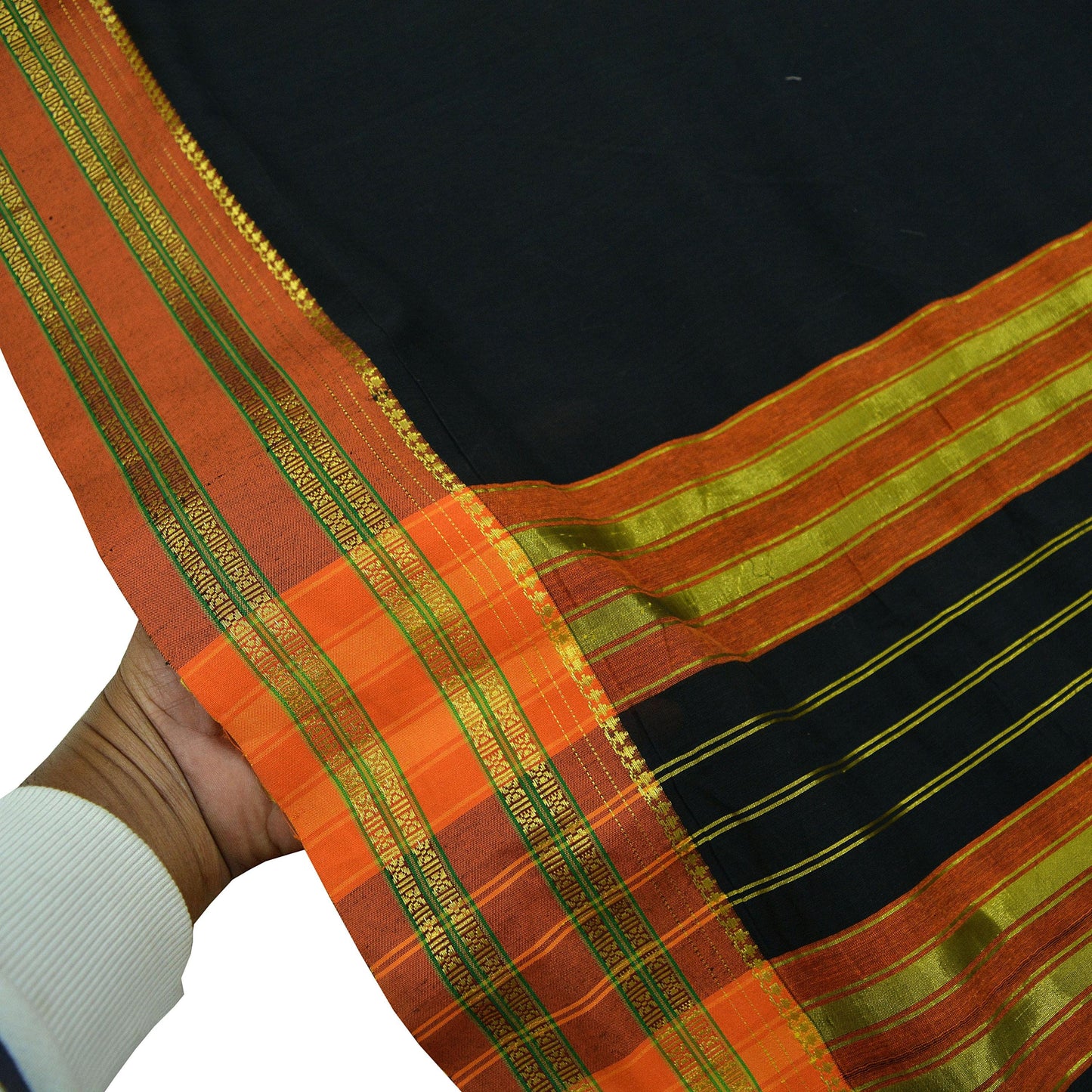 Indian Vintage Sari Black Pure Cotton Hand Woven Sarees 6yd Craft Fabric Ethnic Soft Sewing Zari Dress making Quitting Crafting Upcycle