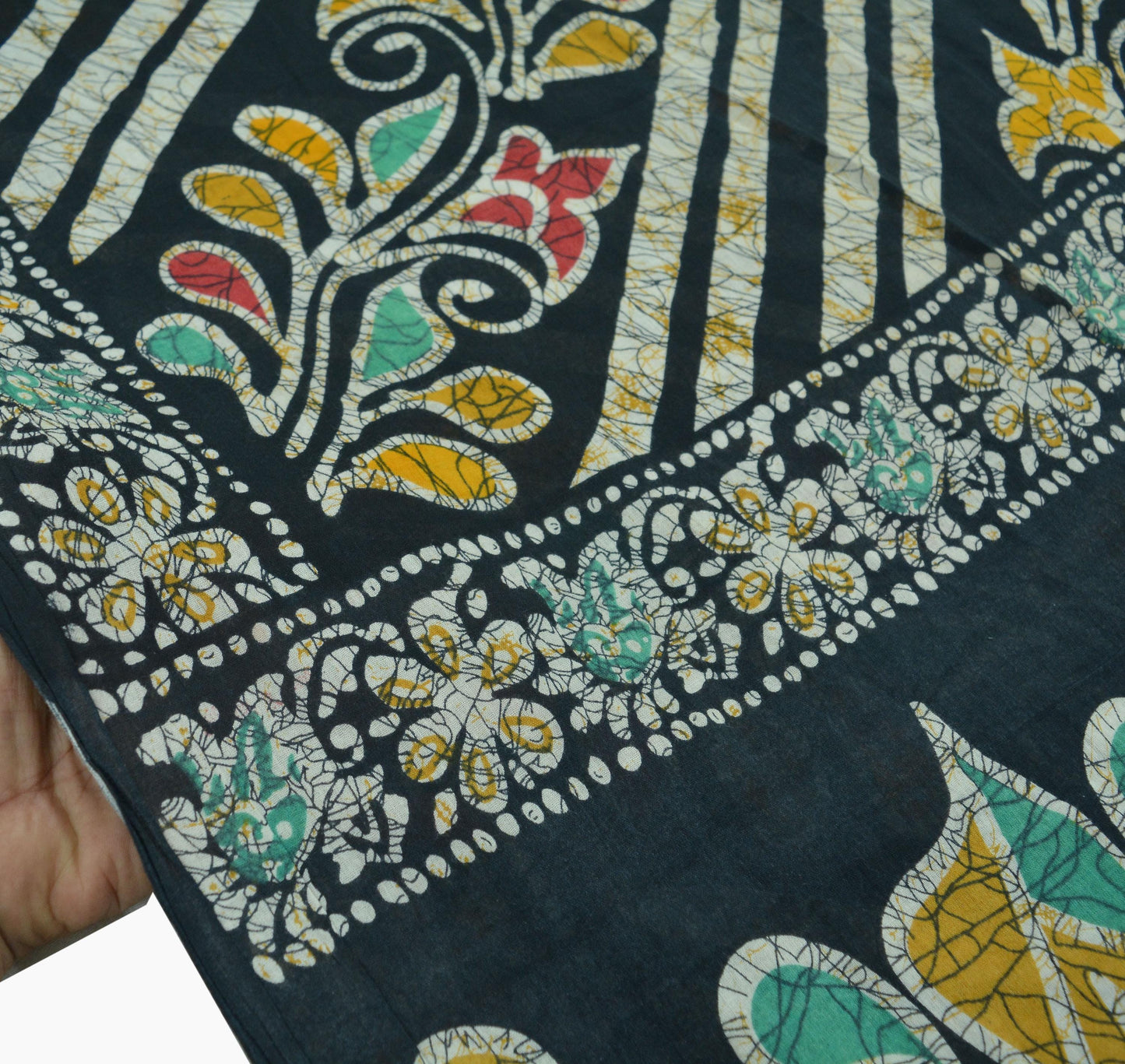 Indian Vintage Black Saree Batik Printed 100% Pure Cotton Indian Sari Craft Fabric 5Yd Soft Sewing Sarong Wrap Boho Quilting Upcycle