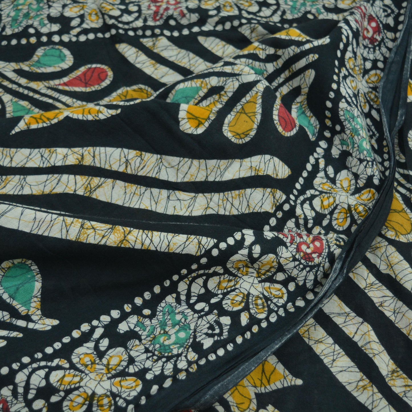 Indian Vintage Black Saree Batik Printed 100% Pure Cotton Indian Sari Craft Fabric 5Yd Soft Sewing Sarong Wrap Boho Quilting Upcycle