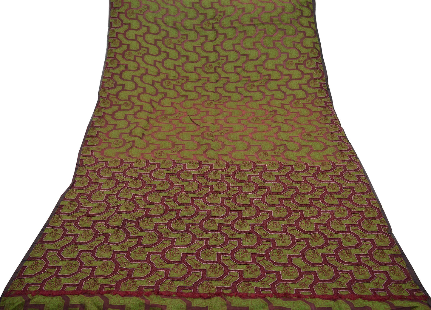 The vintage Creations Indian Vintage Sari Green & Maroon Hand Embroidered Saree Pure Organza Silk Fabric 5Yd Ethnic Dress Making Crafting