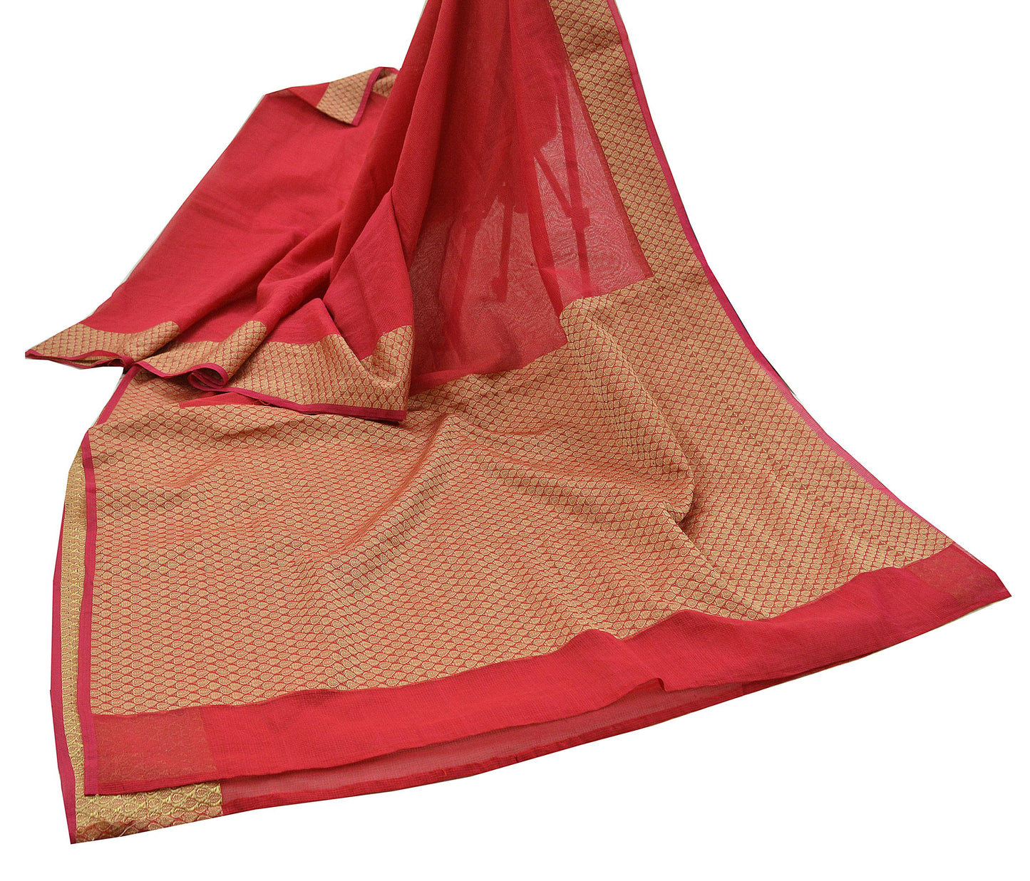 The vintage Creation Indian Vintage Sari Red Hand Woven Saree Organza Craft Fabric 6Yd Ethnic Sewing Crafting Quilting Upcycle Dress making