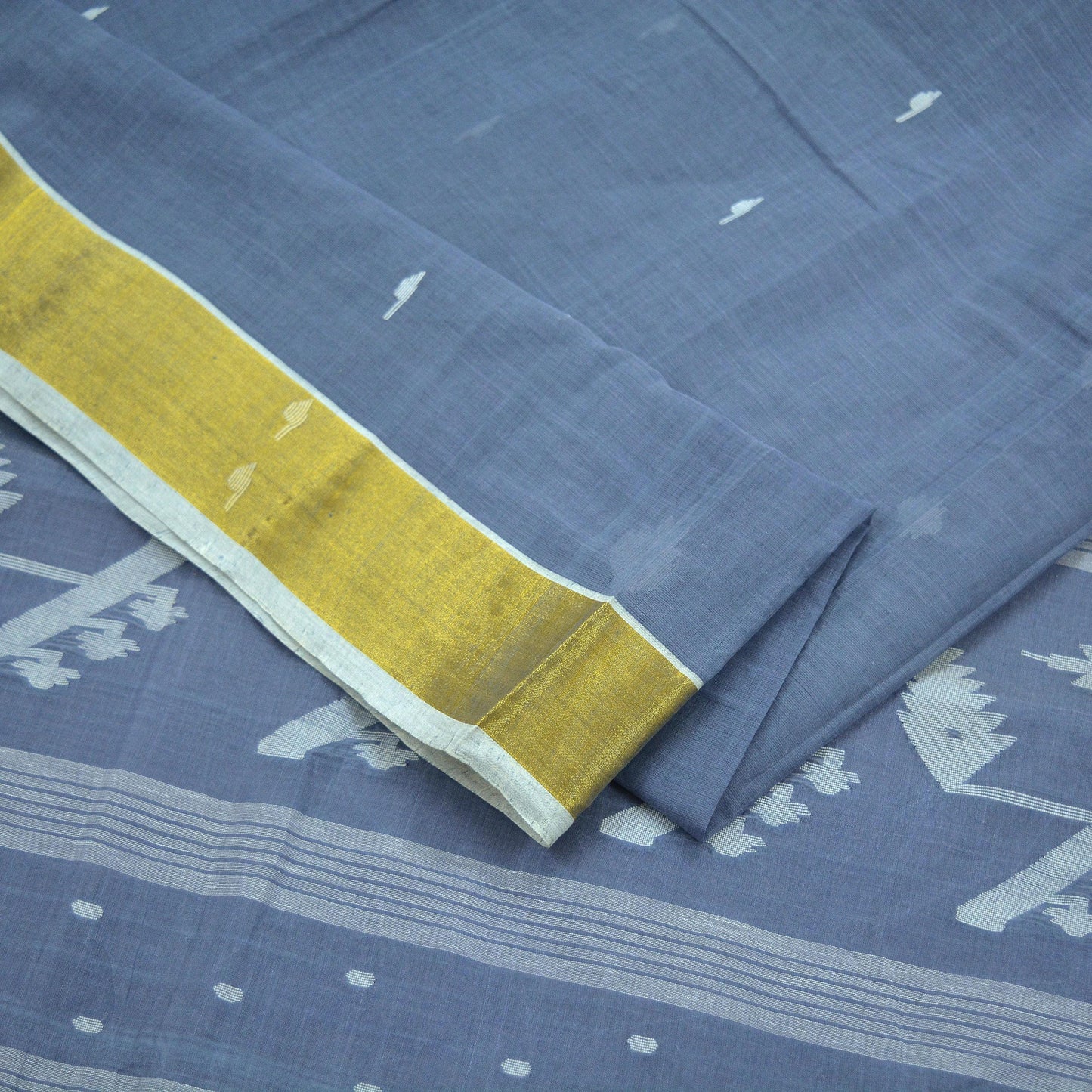 Indian Vintage Sarees Gray Pure Cotton Hand Woven Jamdani Sari 5yd Ethnic Floral Craft Fabric Dress making Upcycle Crafting Quilting