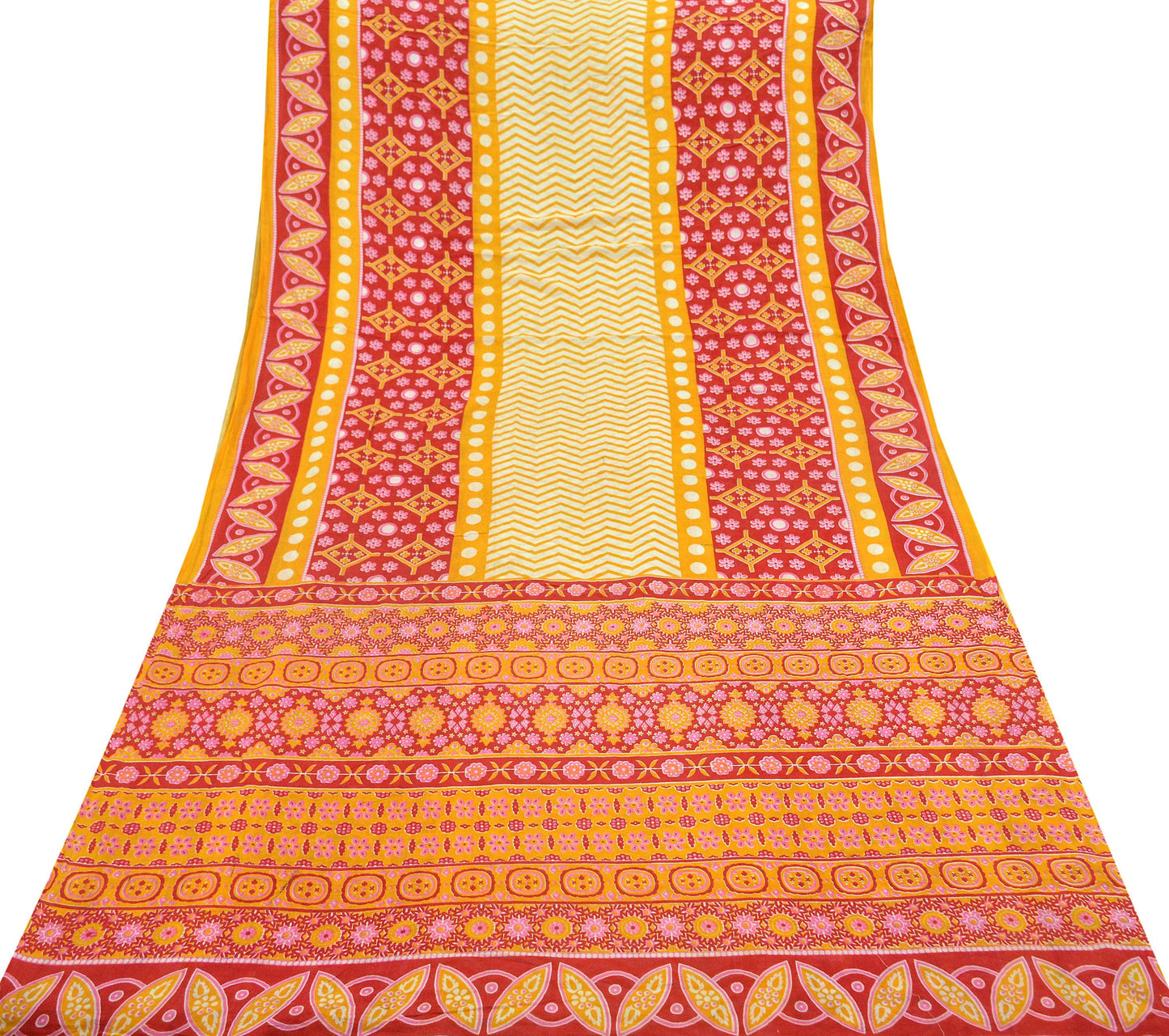 Indian Vintage Red Saree Printed Pure Cotton Sari Craft Fabric Soft 5Yd Sewing Sarong Wrap Boho Quilting Crafting Upcycle Dress making