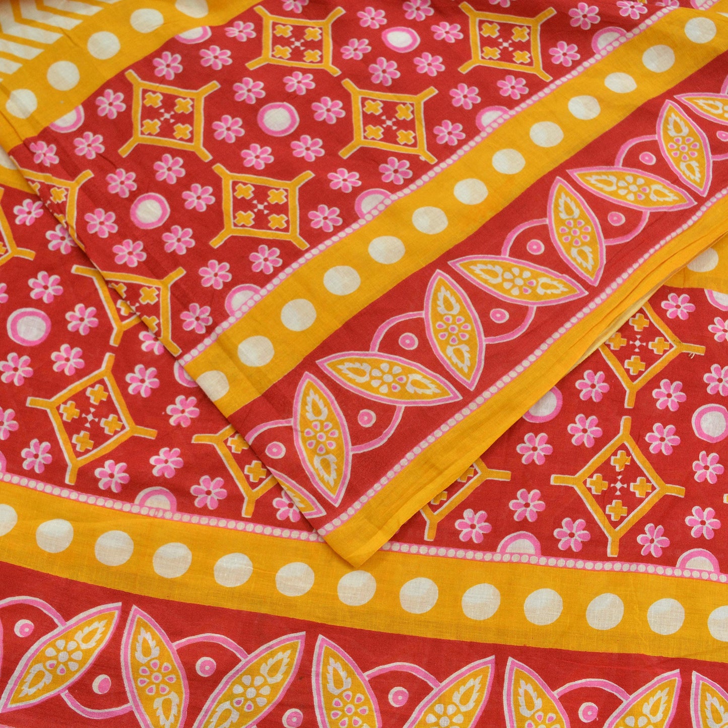 Indian Vintage Red Saree Printed Pure Cotton Sari Craft Fabric Soft 5Yd Sewing Sarong Wrap Boho Quilting Crafting Upcycle Dress making