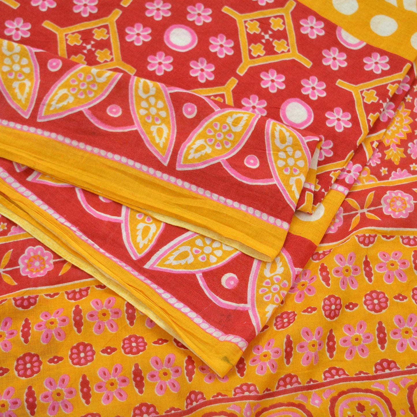 Indian Vintage Red Saree Printed Pure Cotton Sari Craft Fabric Soft 5Yd Sewing Sarong Wrap Boho Quilting Crafting Upcycle Dress making