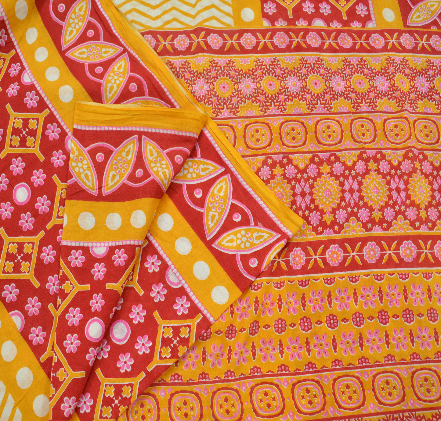 Indian Vintage Red Saree Printed Pure Cotton Sari Craft Fabric Soft 5Yd Sewing Sarong Wrap Boho Quilting Crafting Upcycle Dress making