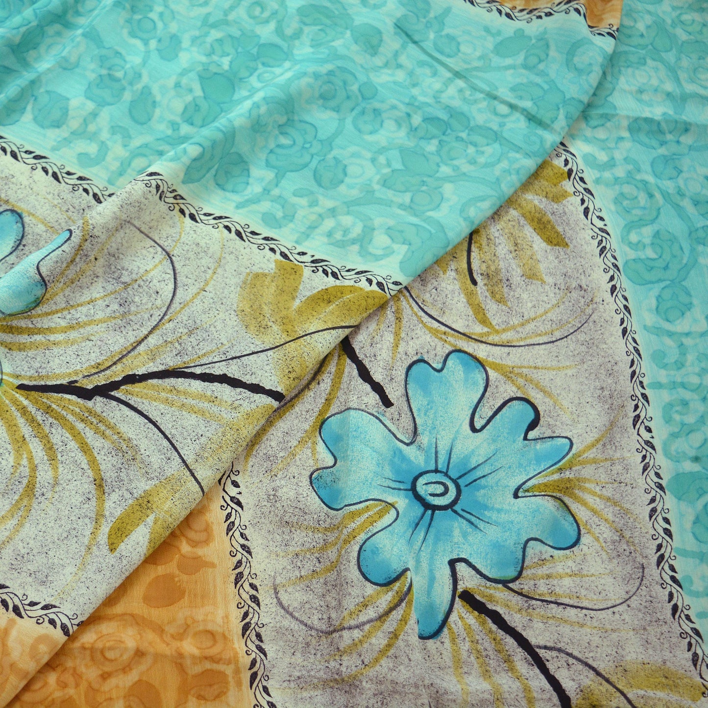 Indian Vintage Multi Saree Pure Crepe Silk Printed Sari Craft Fabric 5yd Sewing Floral Soft Craft Fabric Wrap Crafting Quilting Upcycle