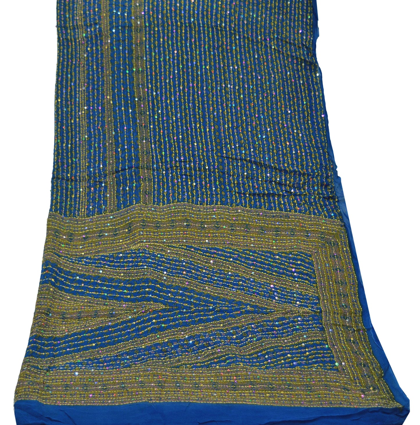 Indian Vintage Dupatta Blue Long Stole Hand Embroidered kantha stole Pure Georgette Silk Indian Scarves Veil Wrap Soft Floral