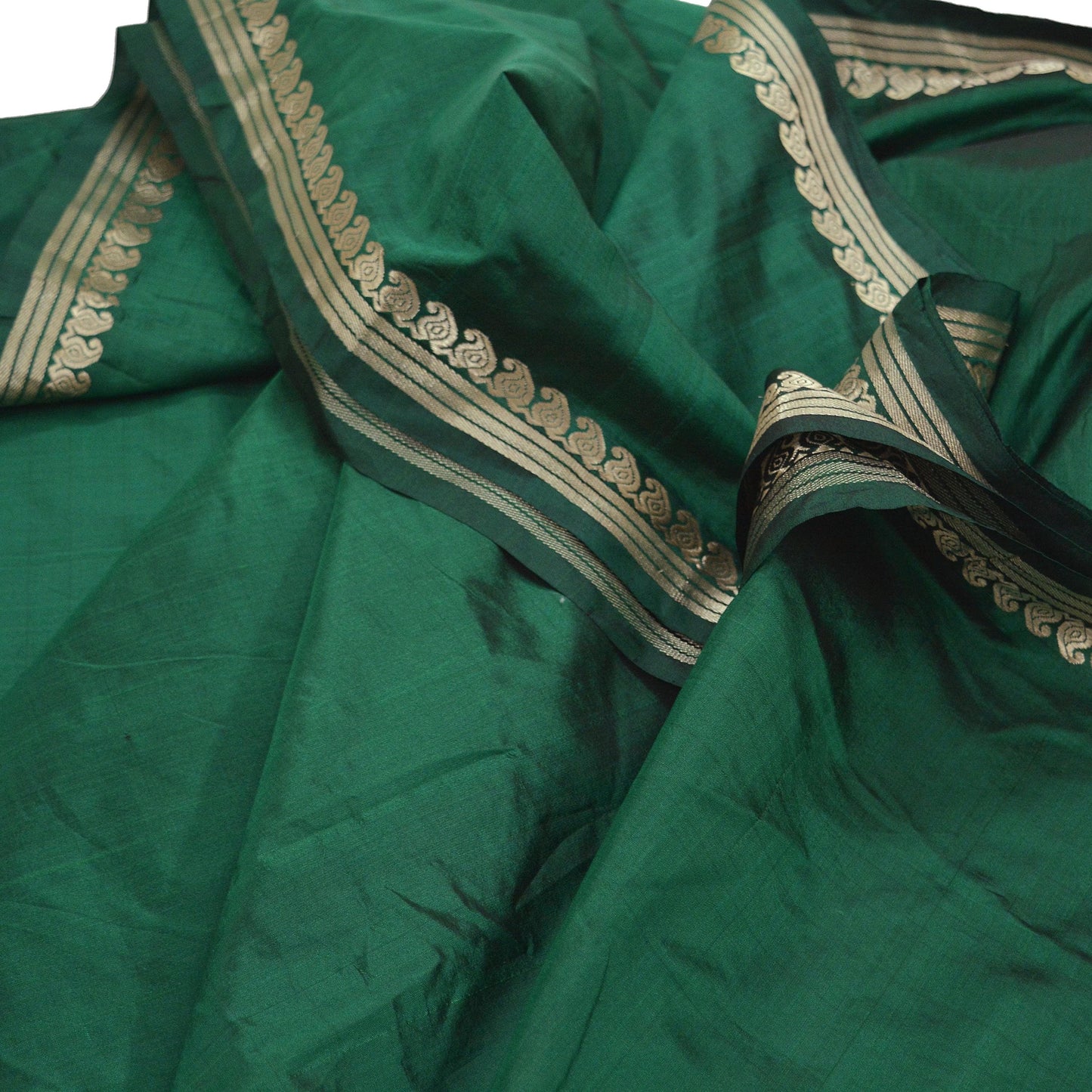 Indian Vintage Sari Green Mysore Silk Woven Sarees Craft Fabric 5Yd Ethnic South silk Dress Making Crafting Upcycle Quilting Zari Border