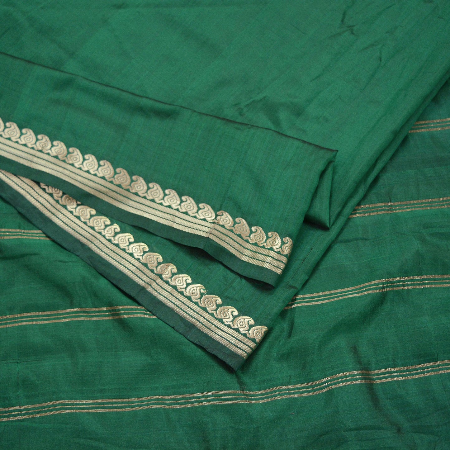 Indian Vintage Sari Green Mysore Silk Woven Sarees Craft Fabric 5Yd Ethnic South silk Dress Making Crafting Upcycle Quilting Zari Border