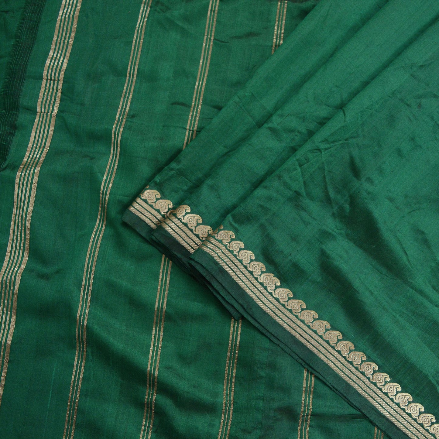 Indian Vintage Sari Green Mysore Silk Woven Sarees Craft Fabric 5Yd Ethnic South silk Dress Making Crafting Upcycle Quilting Zari Border