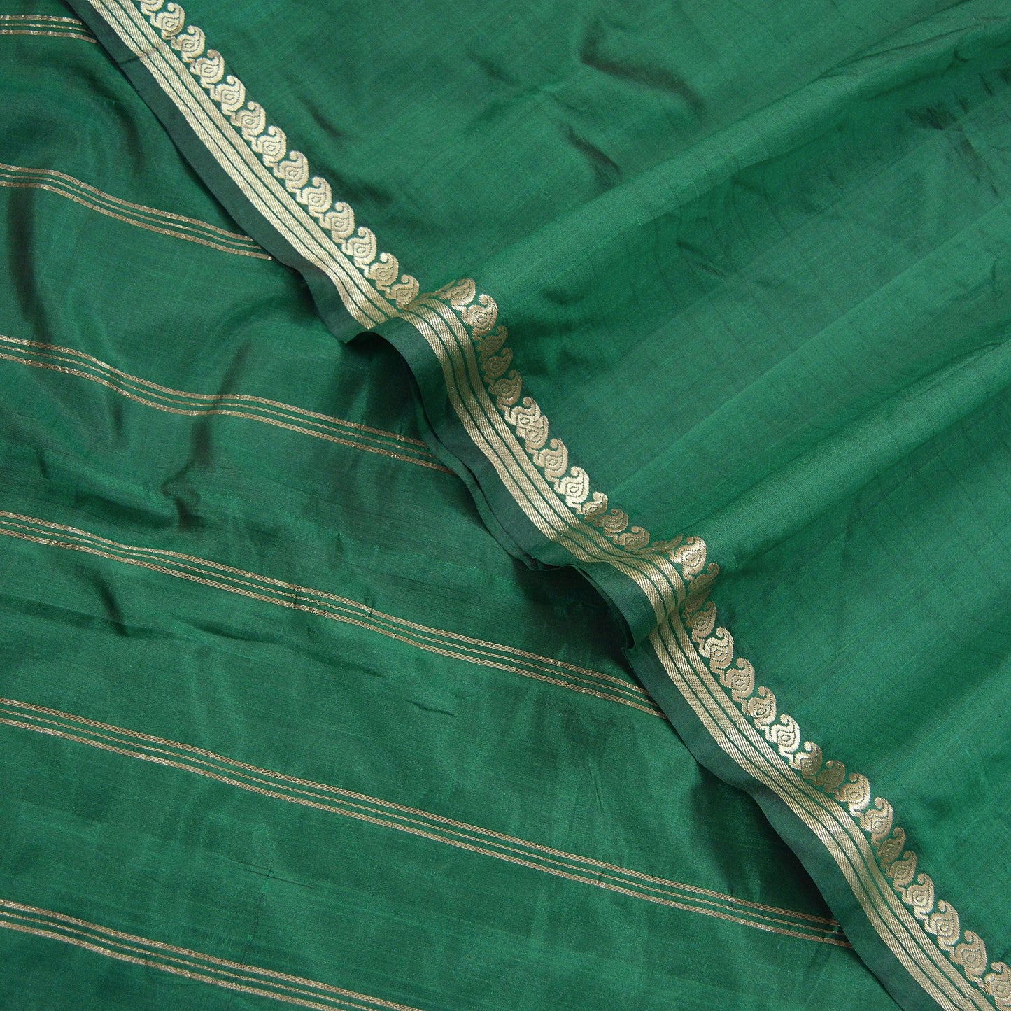 Indian Vintage Sari Green Mysore Silk Woven Sarees Craft Fabric 5Yd Ethnic South silk Dress Making Crafting Upcycle Quilting Zari Border