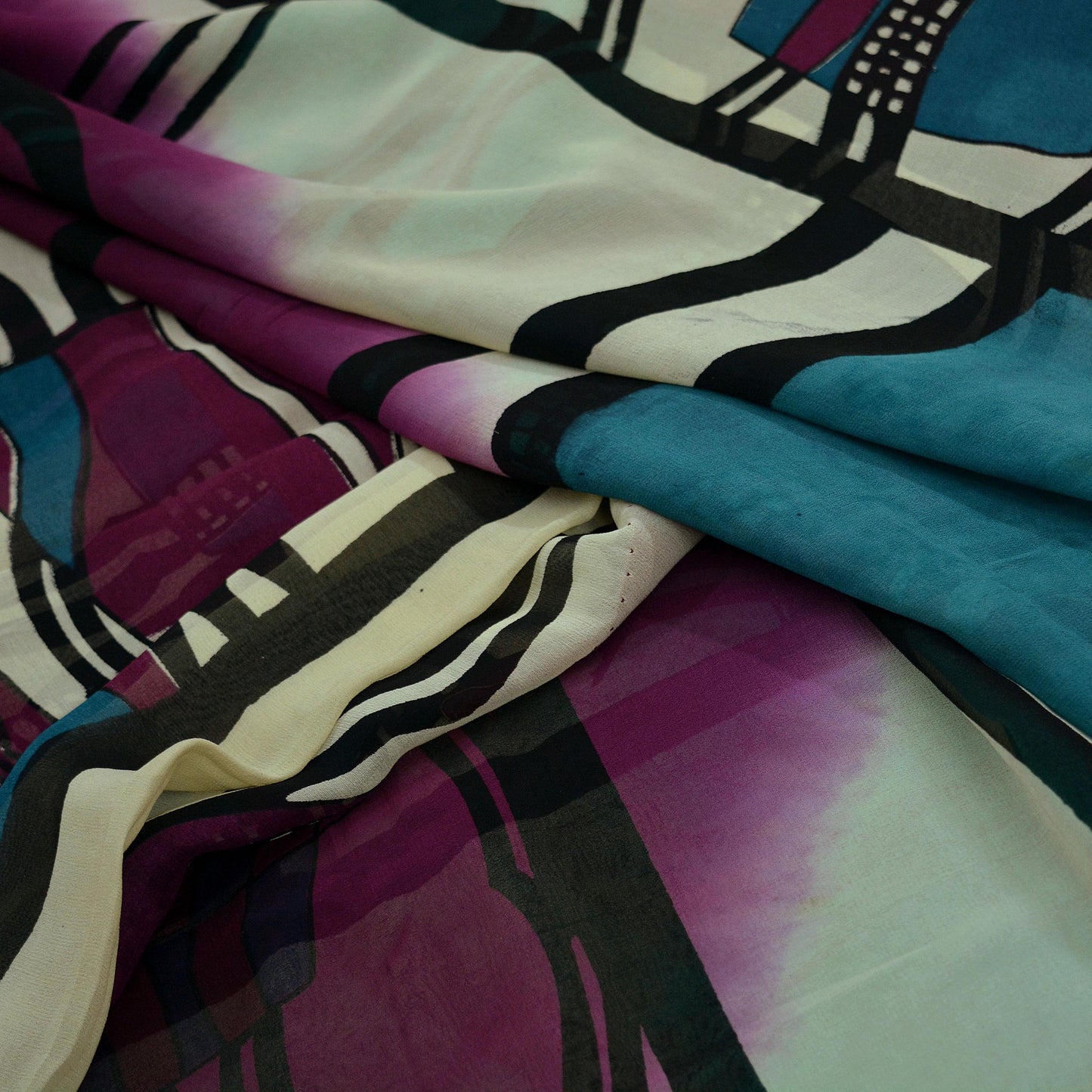Indian Vintage Sari 100% Pure Georgette Silk Printed Sarees Craft Fabric Sewing 5yd Soft Abstract Wrap Boho Dress making Quilting Crafting