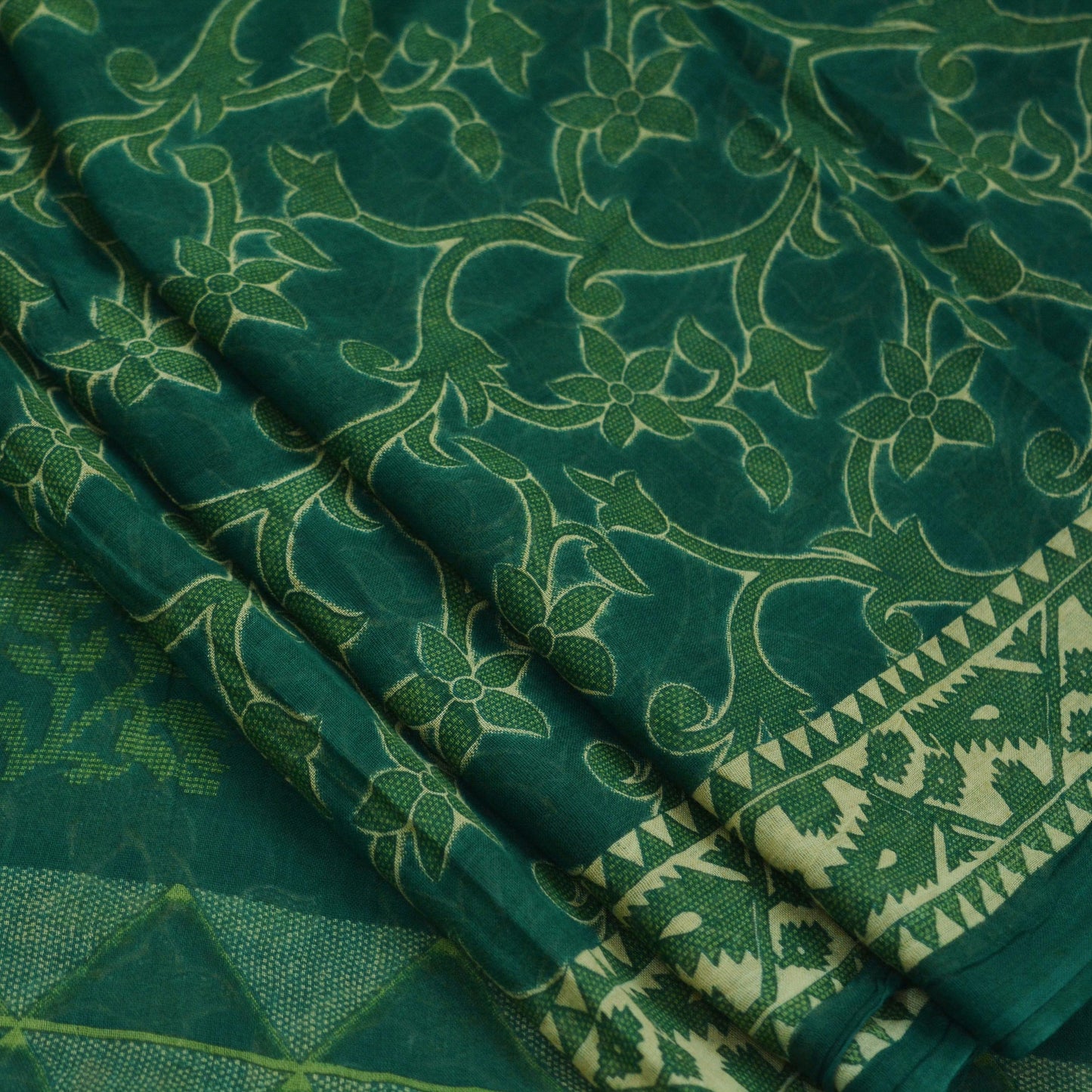 Indian Vintage Green Saree Printed Pure Cotton Sari Craft Fabric Soft 5Yd Sewing Sarong Wrap Boho Floral Dress making Crafting Quilting