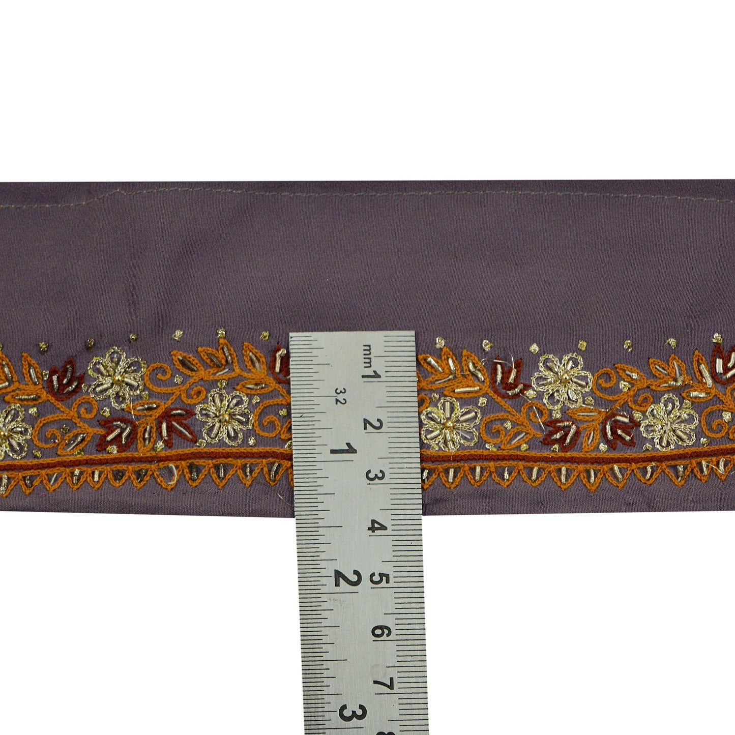 Indian Vintage Purple Sari Border Hand Embroidered 1yd Craft Trim Lace Sewing Sari Ribbon Pure Crepe silk Zardozi/Dabka Zari