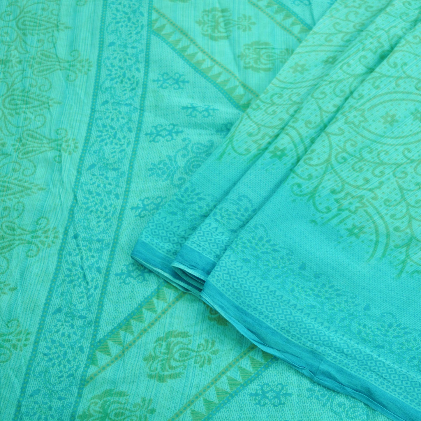Indian Vintage Sari Blue & Beige Printed 100% Pure Cotton Sarees Craft Fabric 5Yd Sewing Soft Sarong Wrap Floral Dress Making Shrug Quilting
