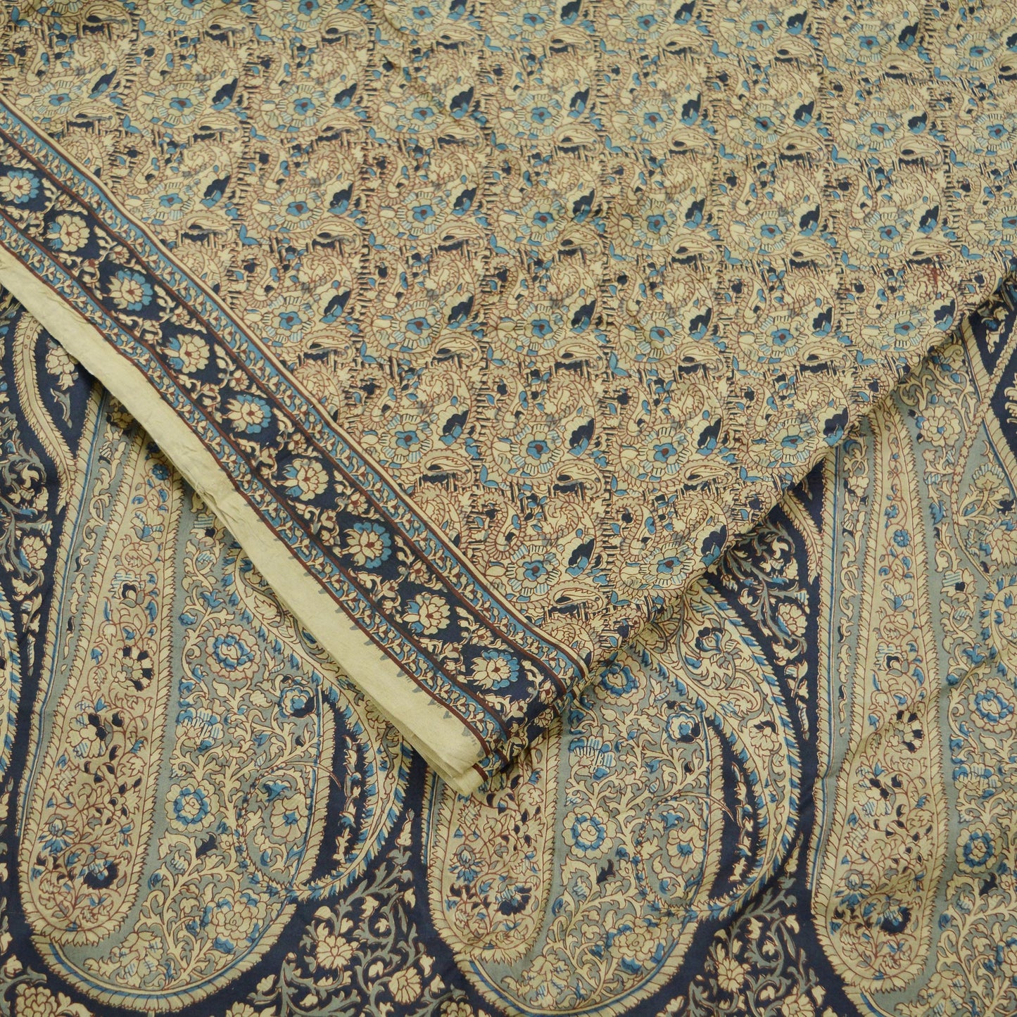 Indian Vintage Beige Saree Pure Silk Printed Sari Craft Fabric 6yd Sewing Craft Dress Making Soft Paisley Quilting Crafting Upcycle Used