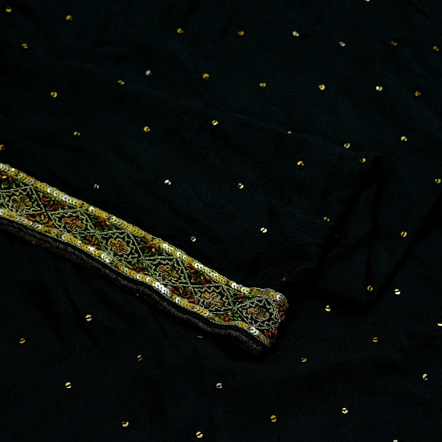 Indian Vintage Black Dupatta Pure silk Long Stole Hand Embroidered Scarves Floral Design Stole Veil Wrap Zari Zardozi