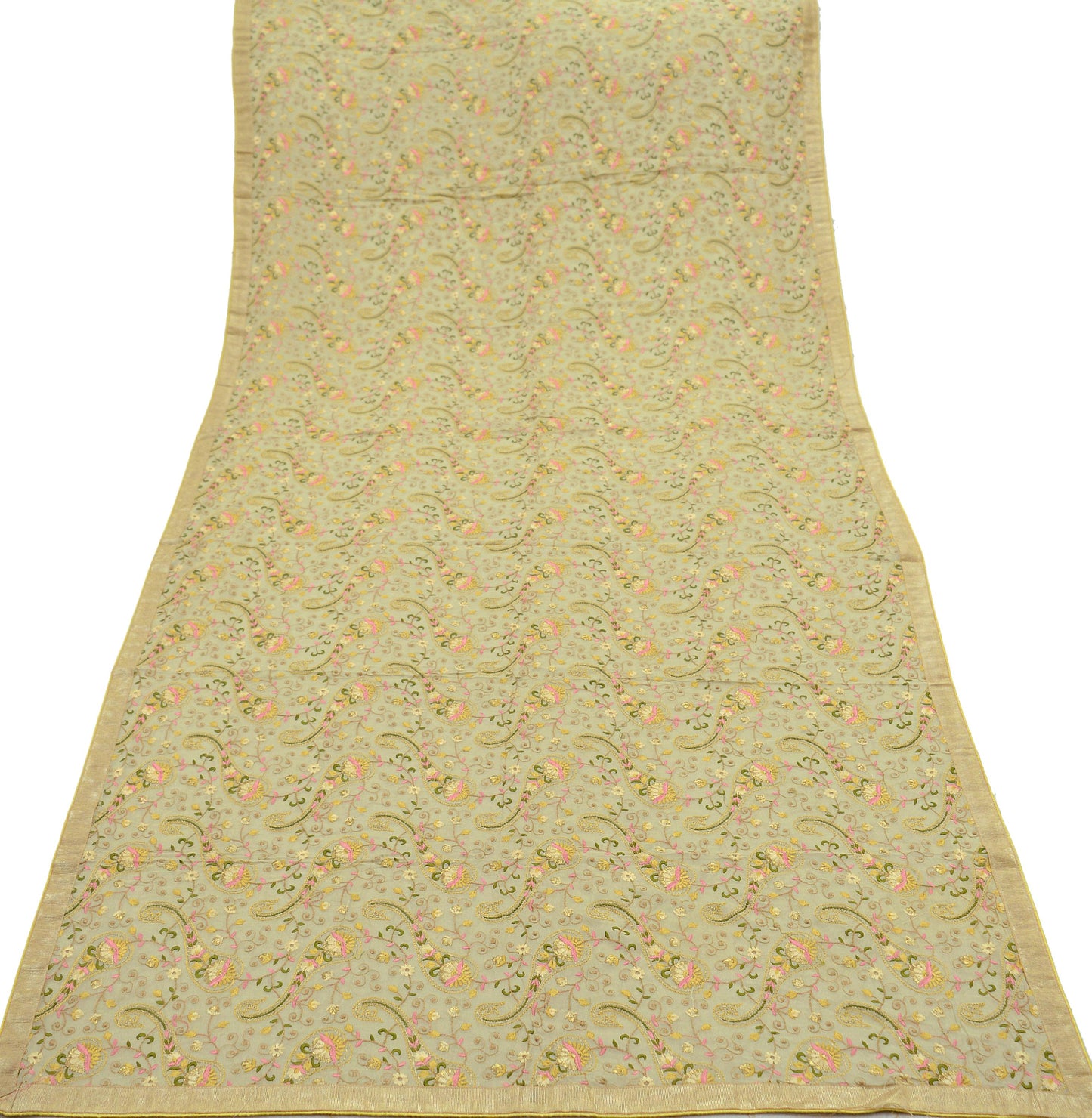 Indian Vintage Beige Dupatta Blend Georgette Long Stole Hand Embroidered Scarves Floral Design Stole Veil Wrap