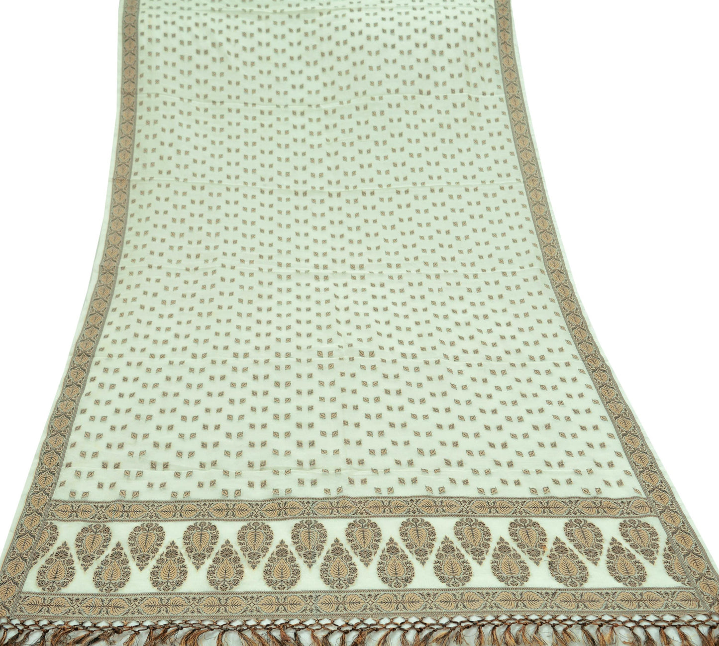 Indian Vintage White Dupatta Long Stole Woven Cotton Scarves Indian Veil Soft Floral Design Fringes