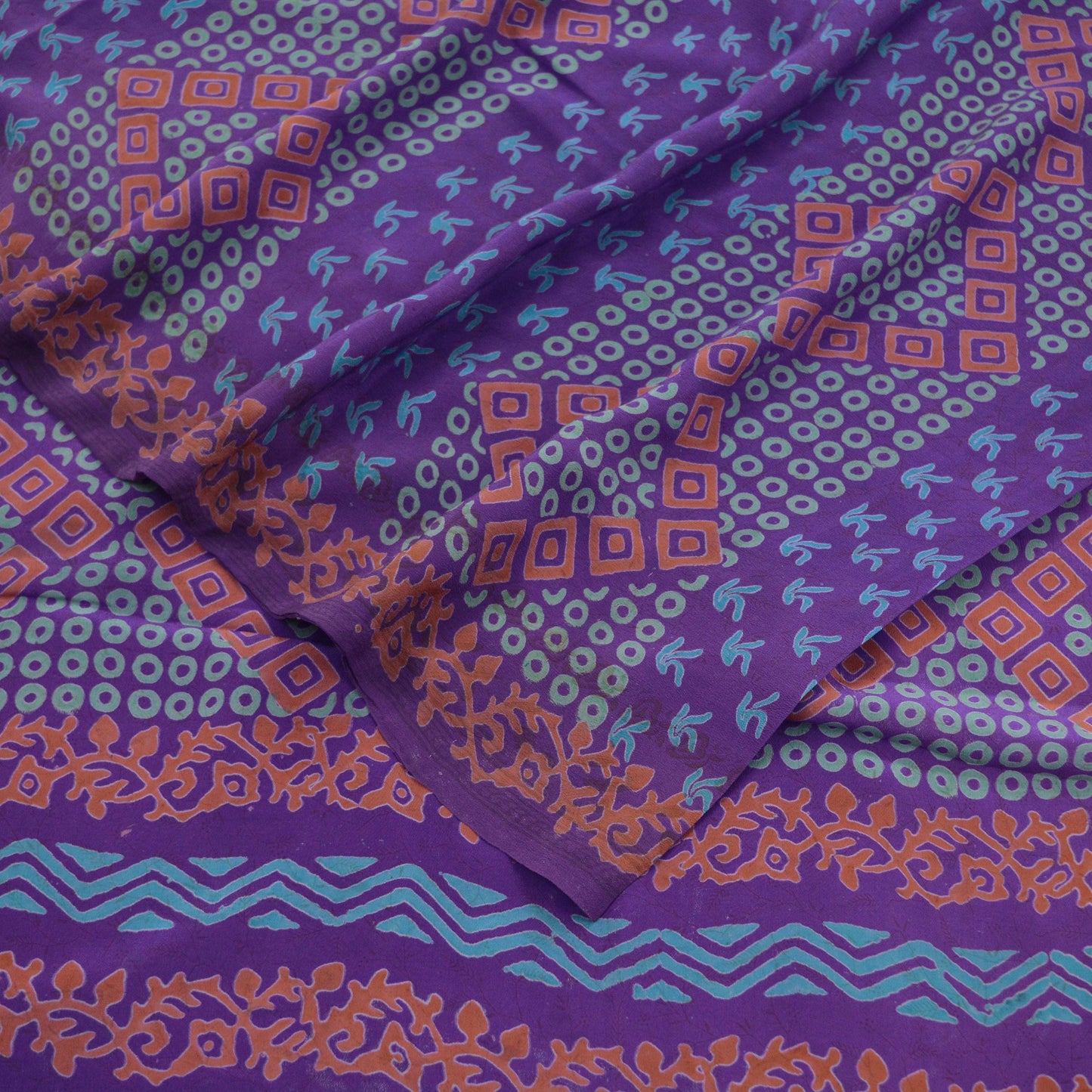 Indian Vintage Sari Purple Pure Crepe Silk Block Printed Saree 5yd Sewing Abstract Craft Fabric Wrap Dress Making Quilting Crafting