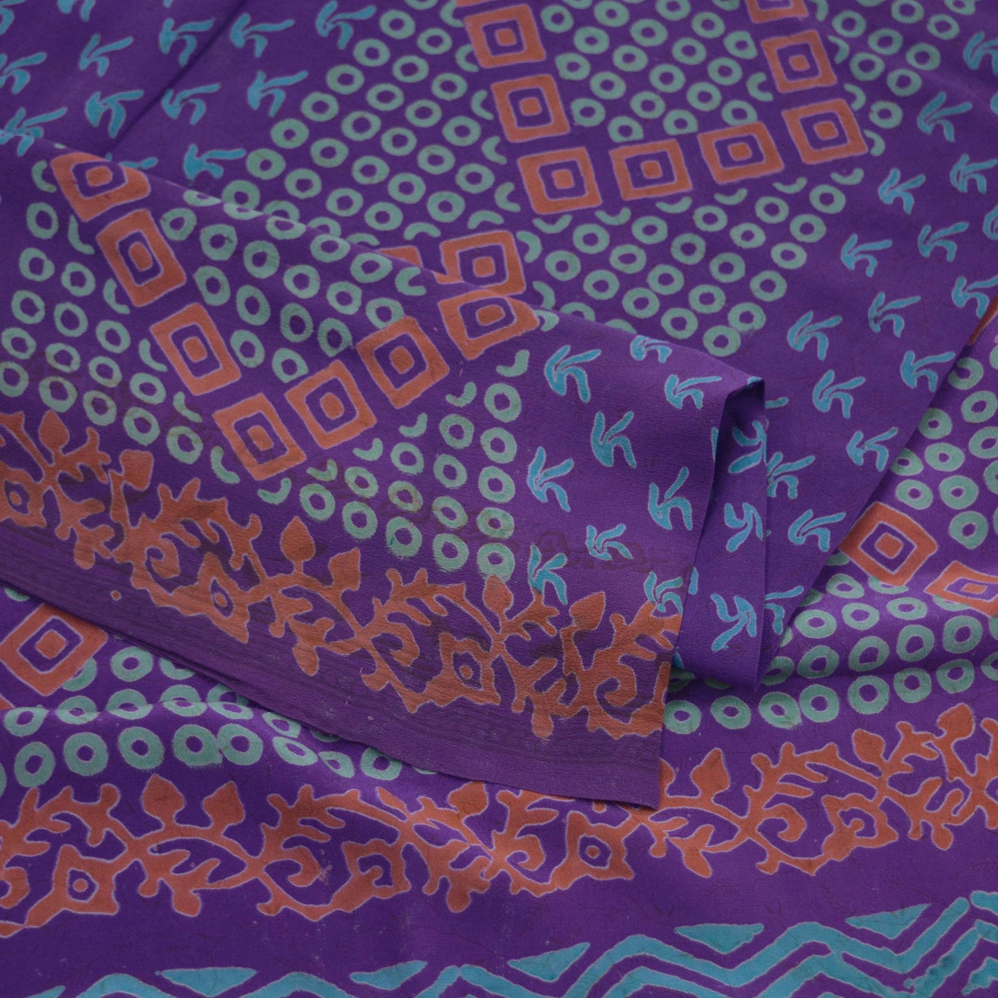 Indian Vintage Sari Purple Pure Crepe Silk Block Printed Saree 5yd Sewing Abstract Craft Fabric Wrap Dress Making Quilting Crafting