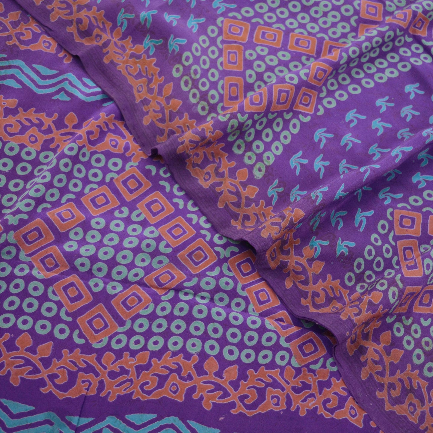 Indian Vintage Sari Purple Pure Crepe Silk Block Printed Saree 5yd Sewing Abstract Craft Fabric Wrap Dress Making Quilting Crafting