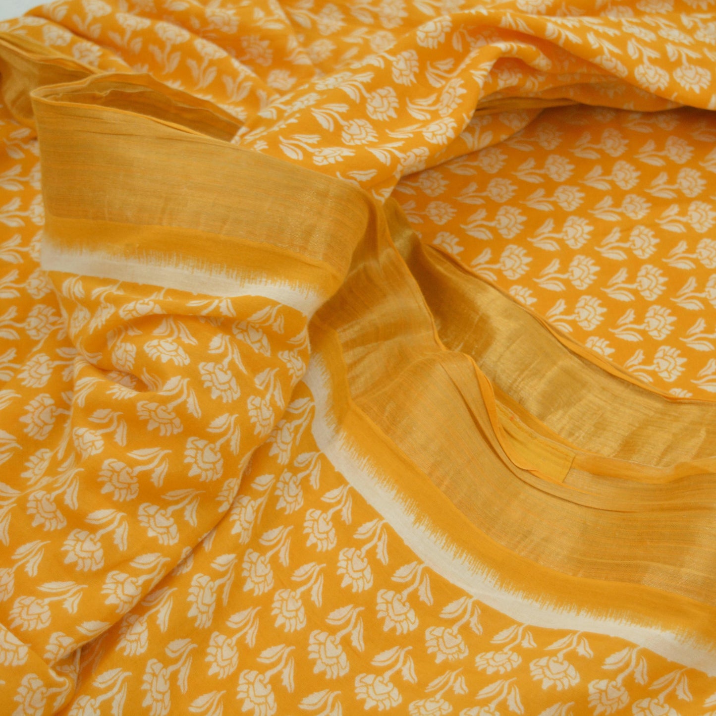 Indian Vintage Sari Yellow Printed 100% Pure Cotton Saree Craft Fabric 5Yd Soft Sewing Sarong Wrap Boho Dress Making Crafting Quilting