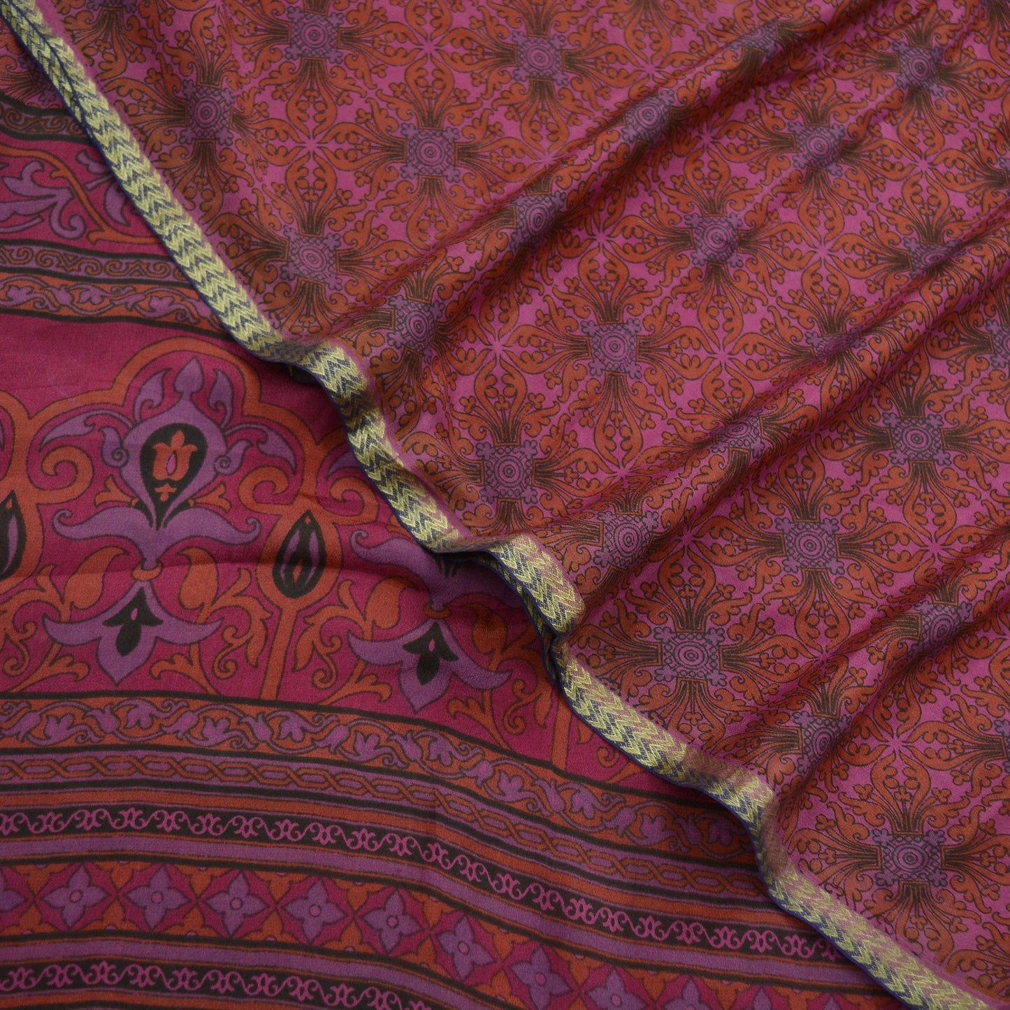 Indian Vintage Sari Pink 100% Pure Silk Woven Printed Sarees 5yd Sewing Craft Fabric DressMaking Zari Border Quilting Upcycle Crafting