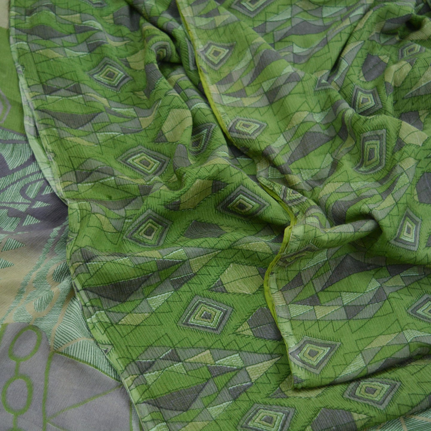 Indian Vintage Sari Green Pure Silk Printed Saree Fabric 5yd Sewing Craft Dress Making Soft Abstract Quilting Crafting Upcycle