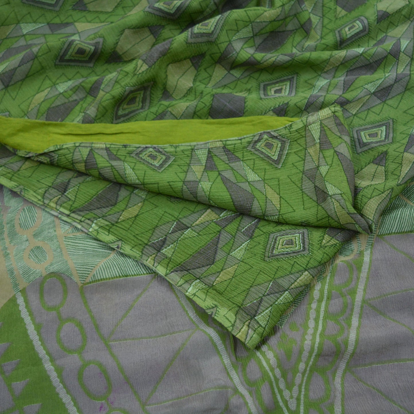 Indian Vintage Sari Green Pure Silk Printed Saree Fabric 5yd Sewing Craft Dress Making Soft Abstract Quilting Crafting Upcycle