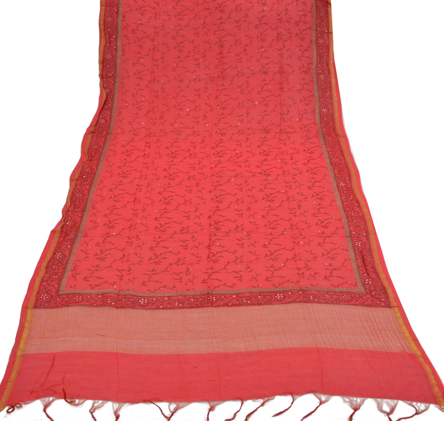 Indian Vintage Dupatta Red Dupatta Long Stole Block Print Pure Chanderi Silk Scarves Veil Golden Zari