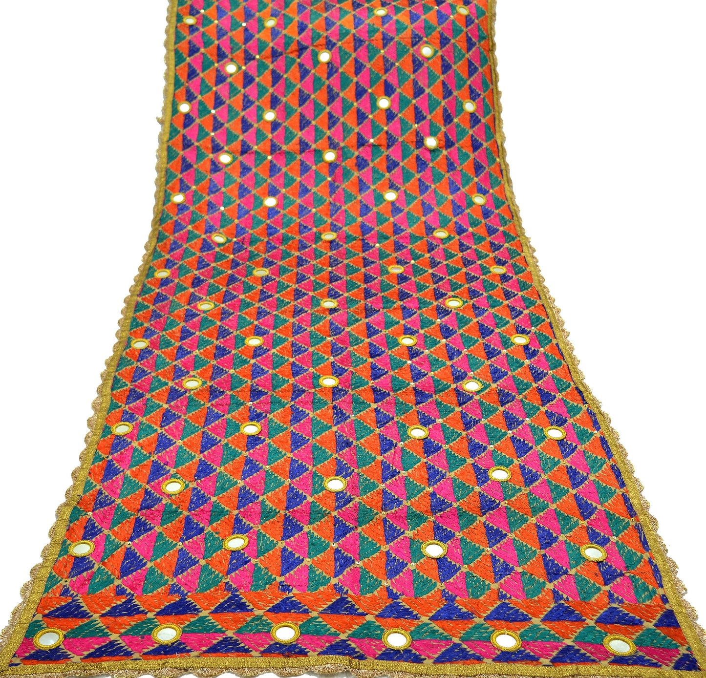 Indian Vintage Beige Heavy Wedding Dupatta Long Stole Pure cotton Hand Embroidered Bagh Phulkari Stole Scarves Mirror Sequins