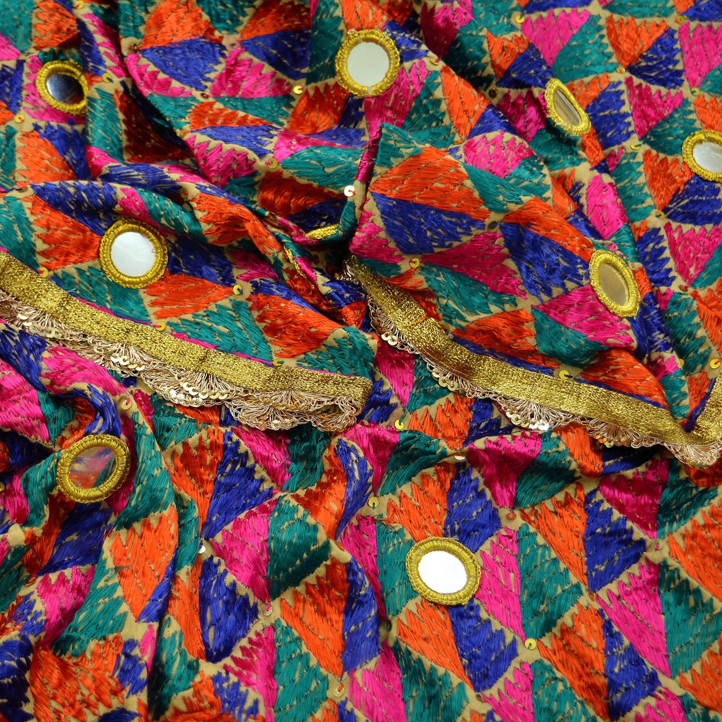 Indian Vintage Beige Heavy Wedding Dupatta Long Stole Pure cotton Hand Embroidered Bagh Phulkari Stole Scarves Mirror Sequins
