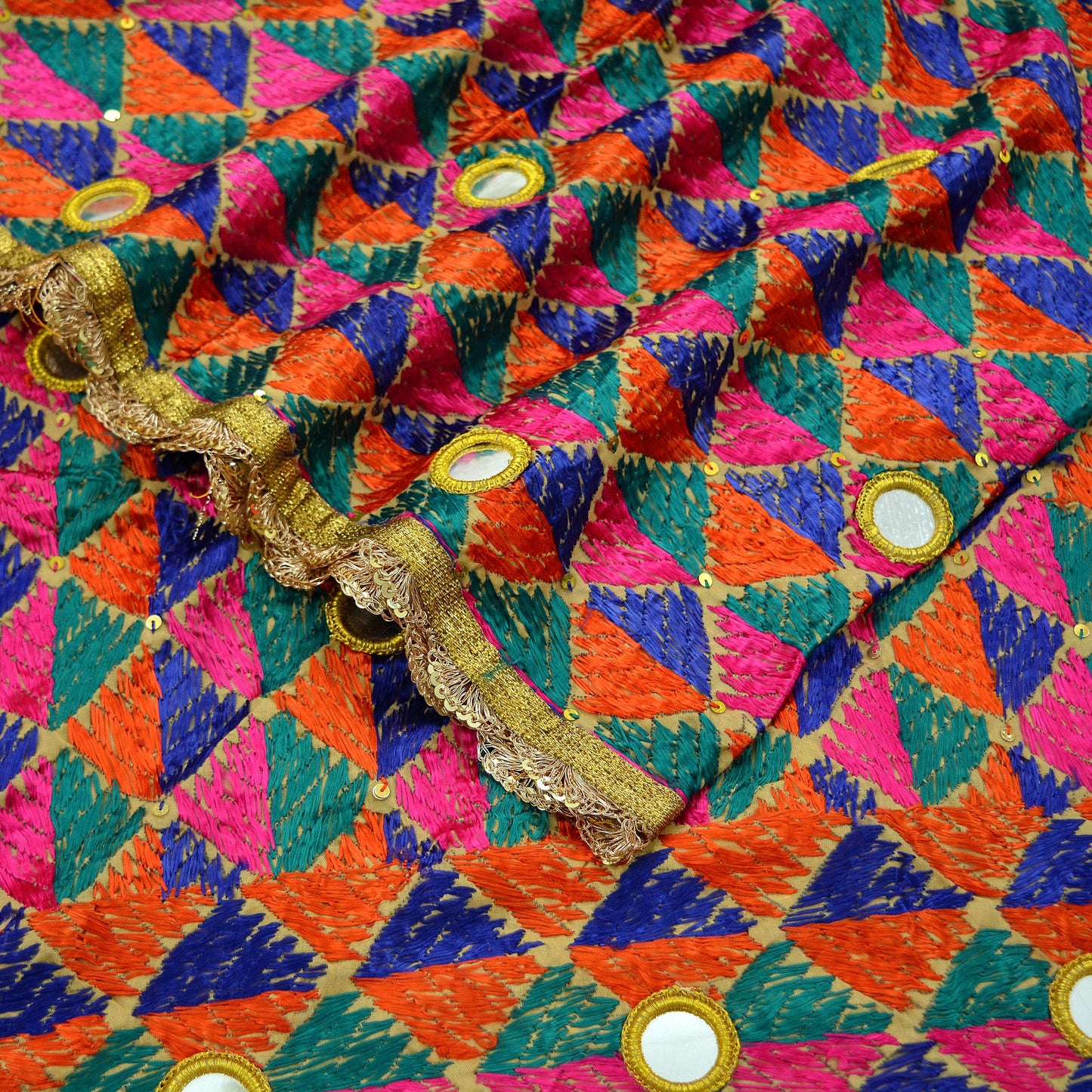 Indian Vintage Beige Heavy Wedding Dupatta Long Stole Pure cotton Hand Embroidered Bagh Phulkari Stole Scarves Mirror Sequins