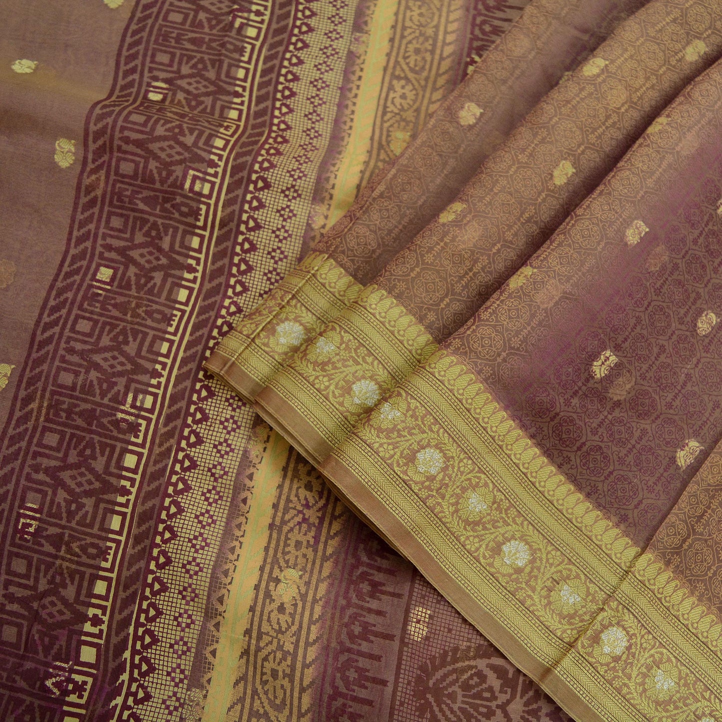 Indian Vintage Sari Beige & maroon Hand Woven 100% Pure Organza Silk Saree Craft Fabric 5Yd Dress Making Crafting Quilting Upcycle Fringes