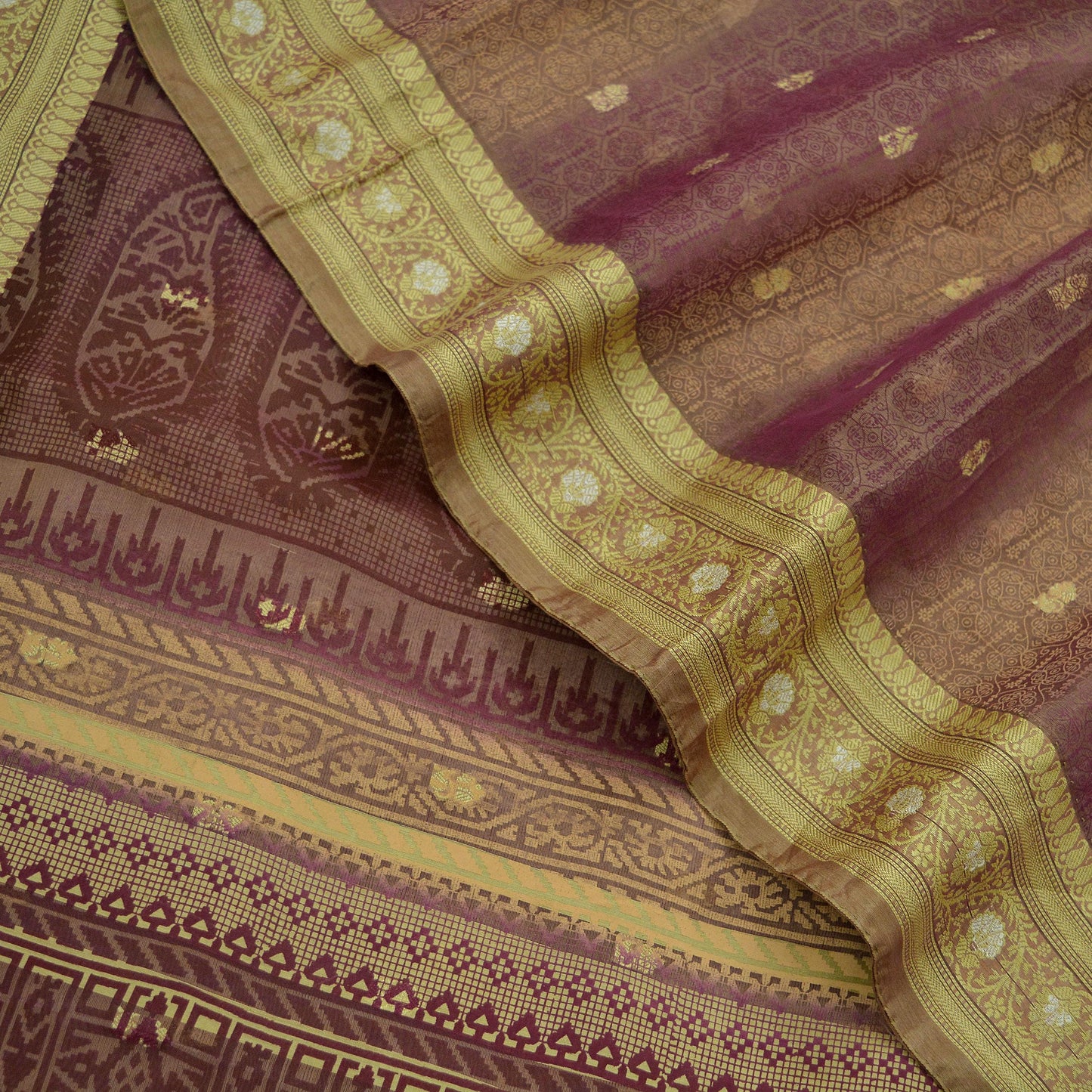 Indian Vintage Sari Beige & maroon Hand Woven 100% Pure Organza Silk Saree Craft Fabric 5Yd Dress Making Crafting Quilting Upcycle Fringes