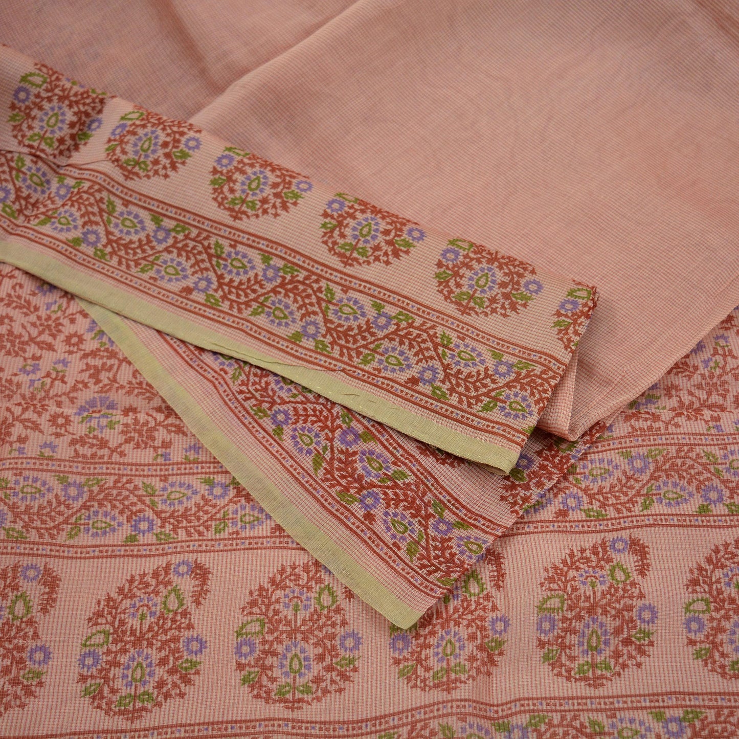 Indian Vintage Peach Saree 100% Pure Silk Printed Sari Craft Fabric Soft 5yd Sewing Dress Making Soft Floral Crafting Quilting Upcycle