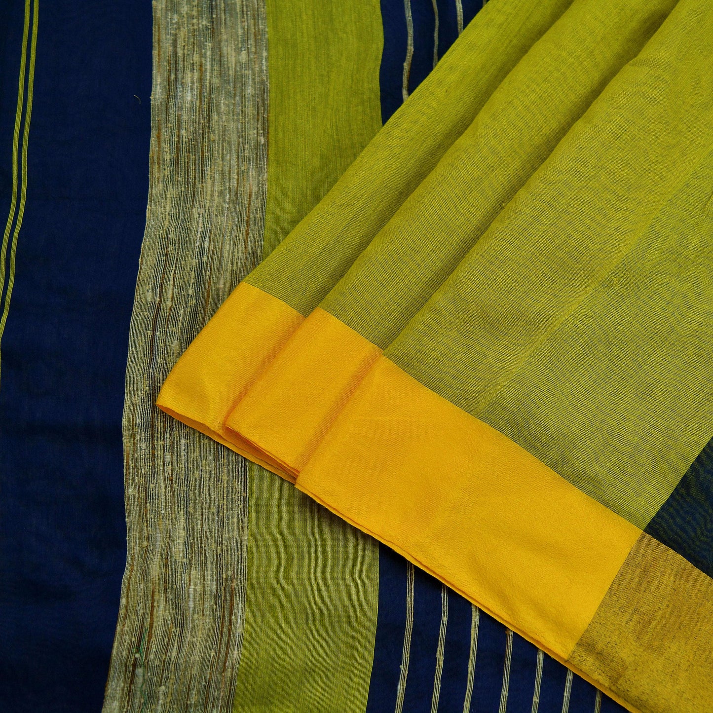 Indian Vintage Sari neon Green & Blue Cotton Hand Woven Sarees Craft Fabric 5Yd Floral Soft Dress making Quilting Crafting Upcycle Fringes