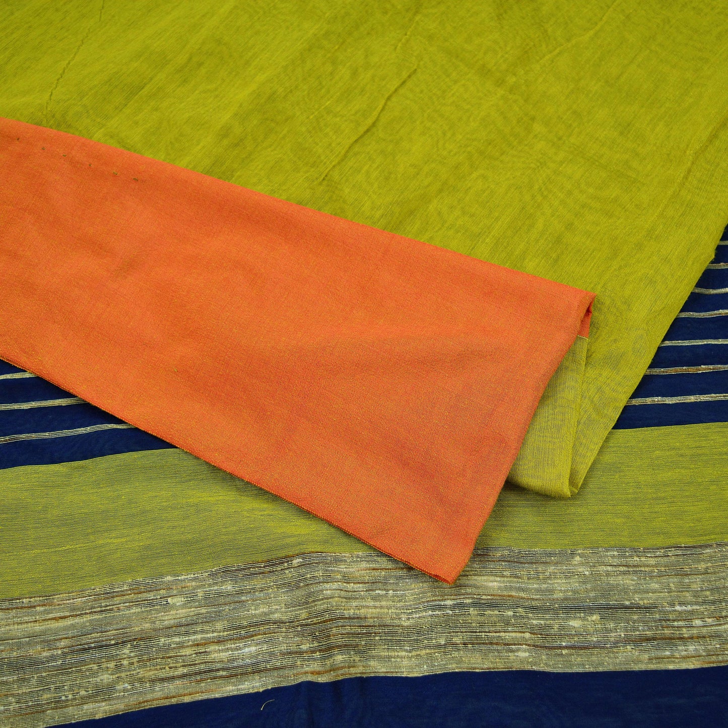 Indian Vintage Sari neon Green & Blue Cotton Hand Woven Sarees Craft Fabric 5Yd Floral Soft Dress making Quilting Crafting Upcycle Fringes