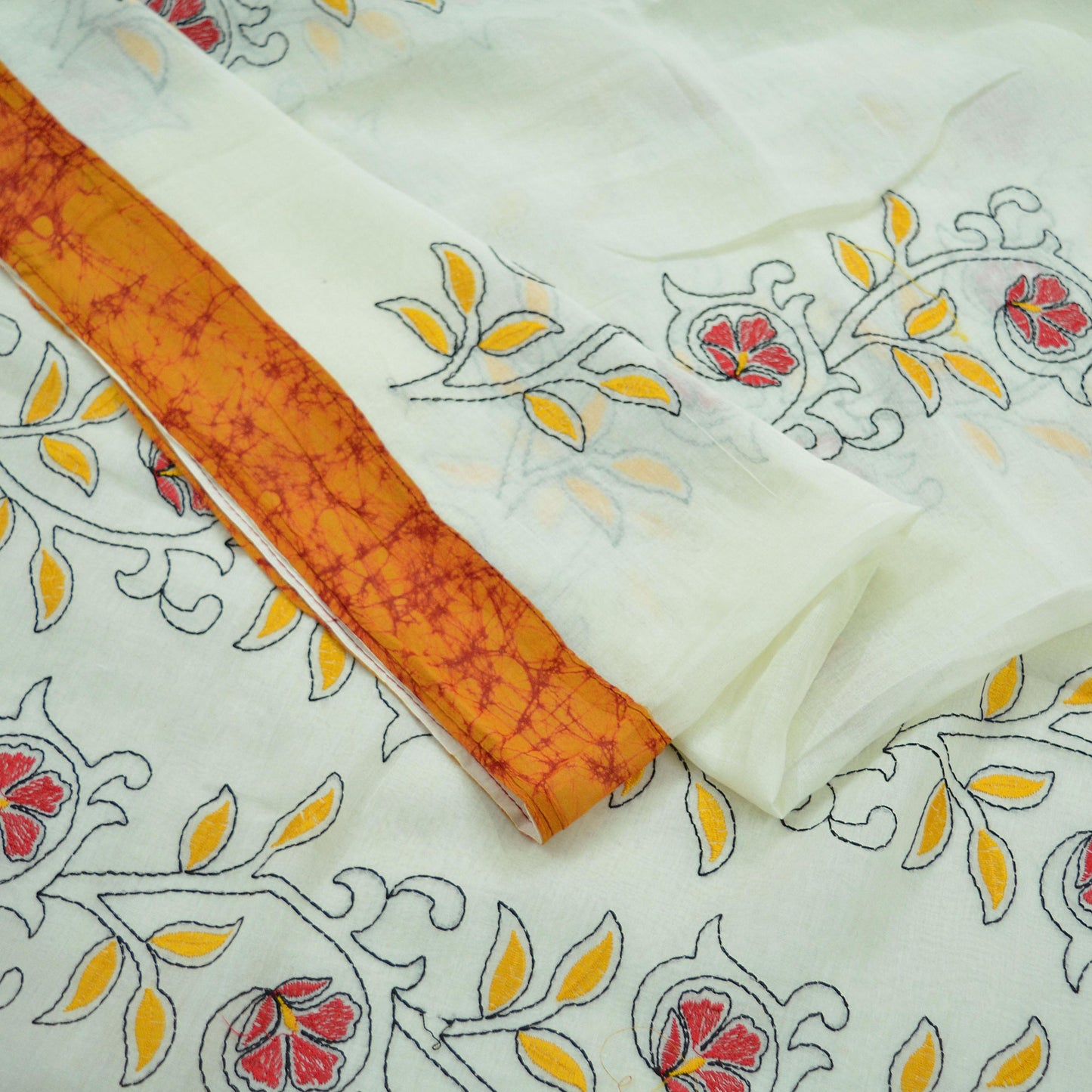 Indian Vintage Saree White Pure Cotton Hand Embroidered Sari 5yd Ethnic Soft Floral Craft Fabric Dress Making Crafting Quilting Upcycle