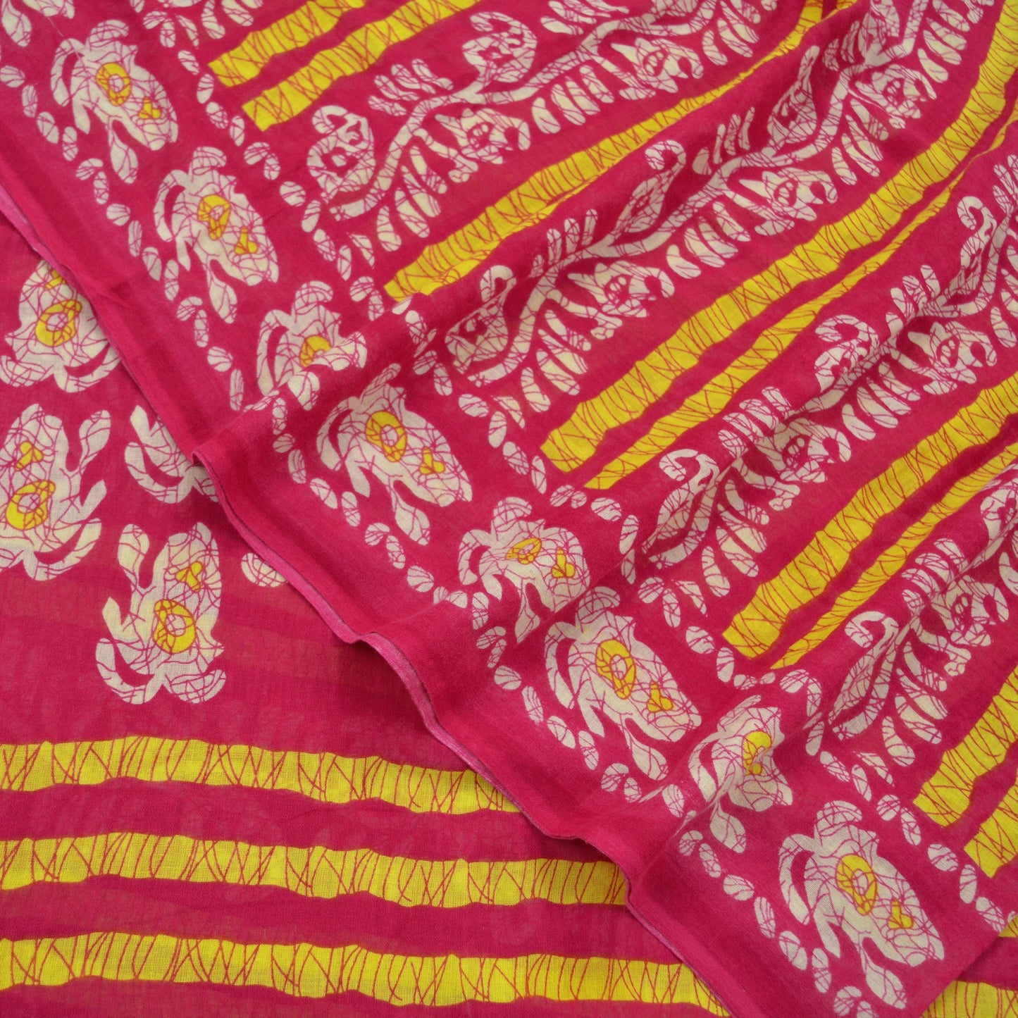 Indian Vintage Sari Pink Batik Printed Saree 100% Pure Cotton 5Yd Craft Fabric Soft Sewing Sarong Wrap Boho Quilting Dress Making
