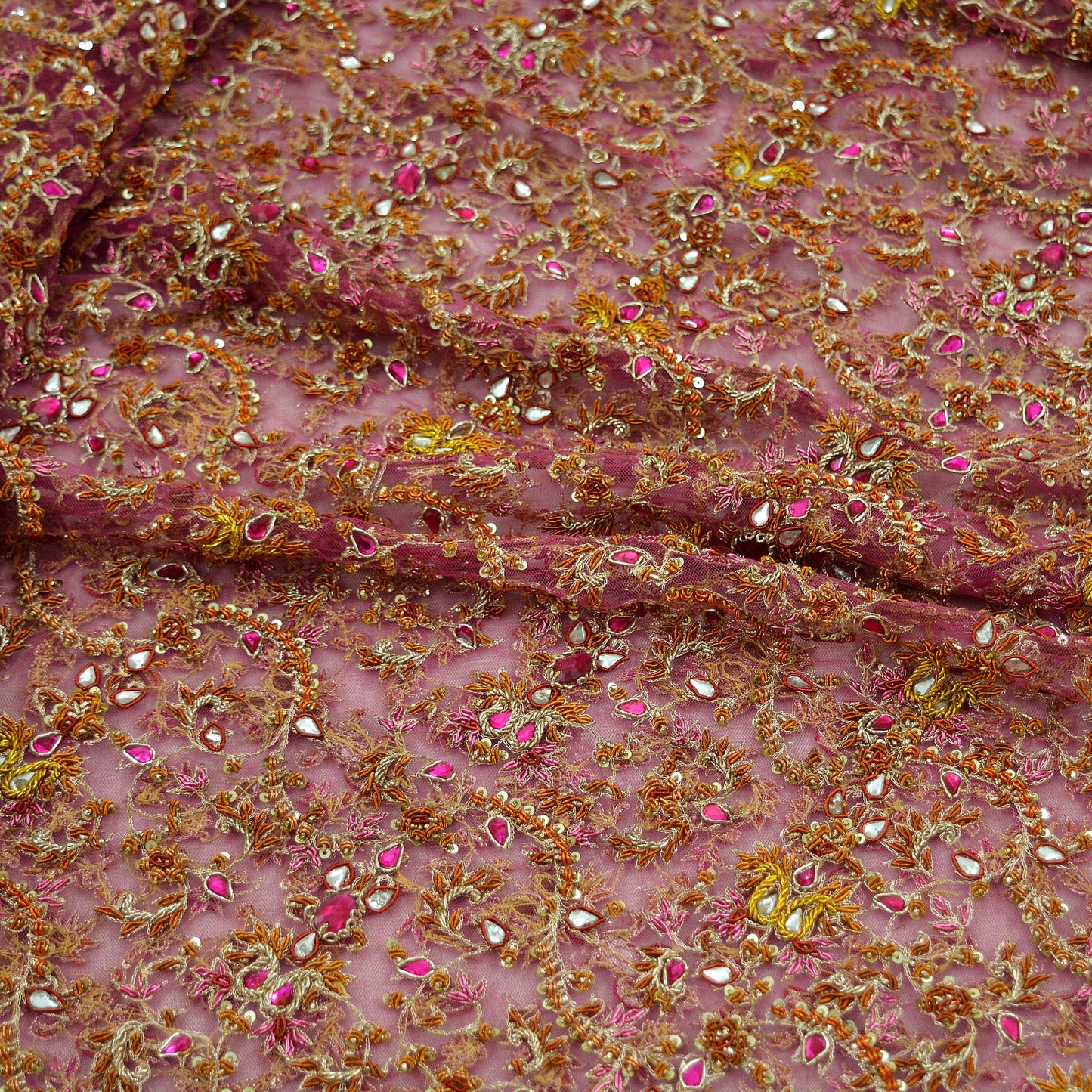 Indian Vintage Heavy Purple Dupatta Net Mesh Long Stole Hand Embroidered Scarves Golden Zardozi Dabka Zari Bridal/Wedding Veil