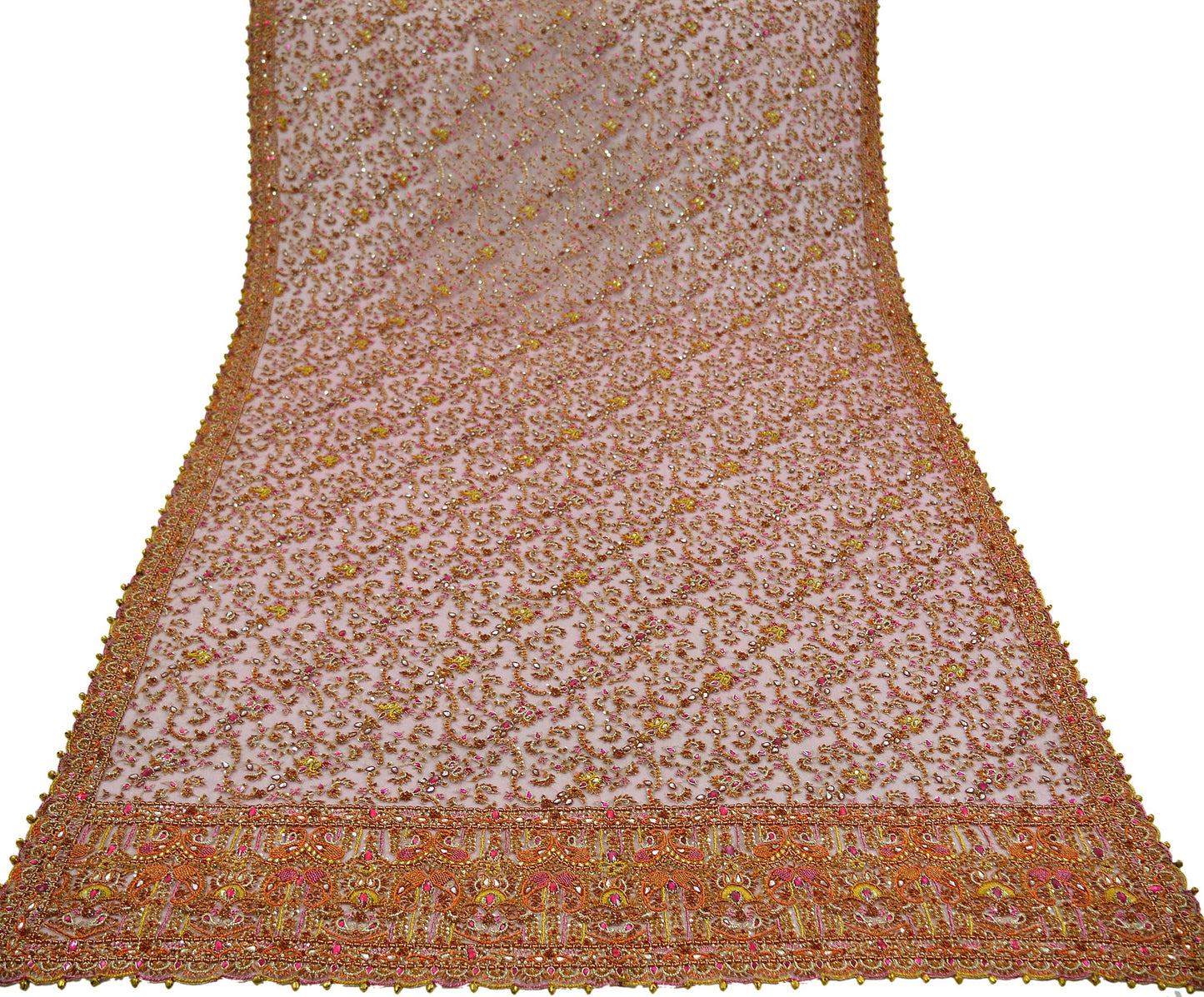 Indian Vintage Heavy Purple Dupatta Net Mesh Long Stole Hand Embroidered Scarves Golden Zardozi Dabka Zari Bridal/Wedding Veil