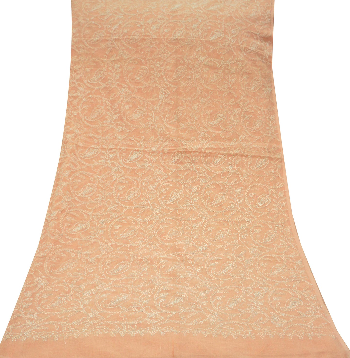 Indian Vintage Peach Dupatta Long Stole Pure Cotton Handmade Chikankari Scarves Veil Scarf Wrap Hippie Boho Soft