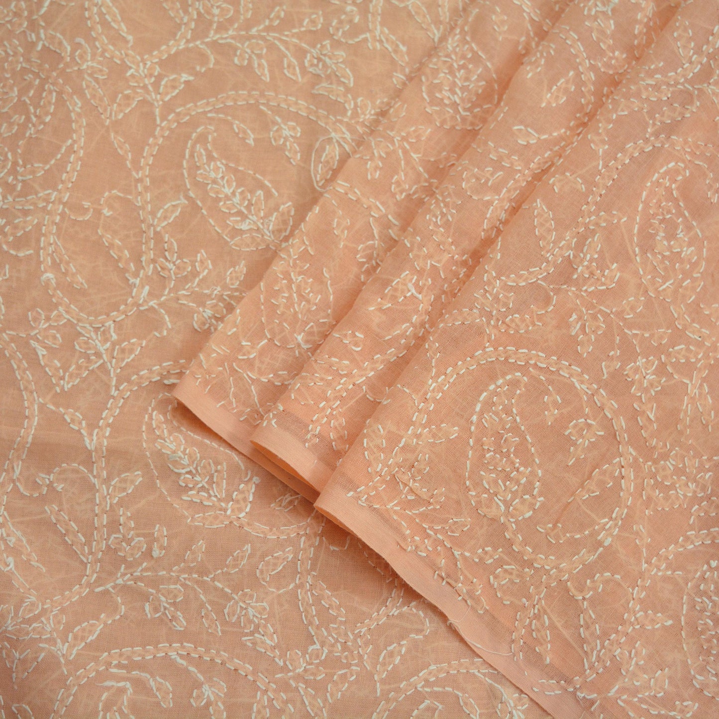 Indian Vintage Peach Dupatta Long Stole Pure Cotton Handmade Chikankari Scarves Veil Scarf Wrap Hippie Boho Soft