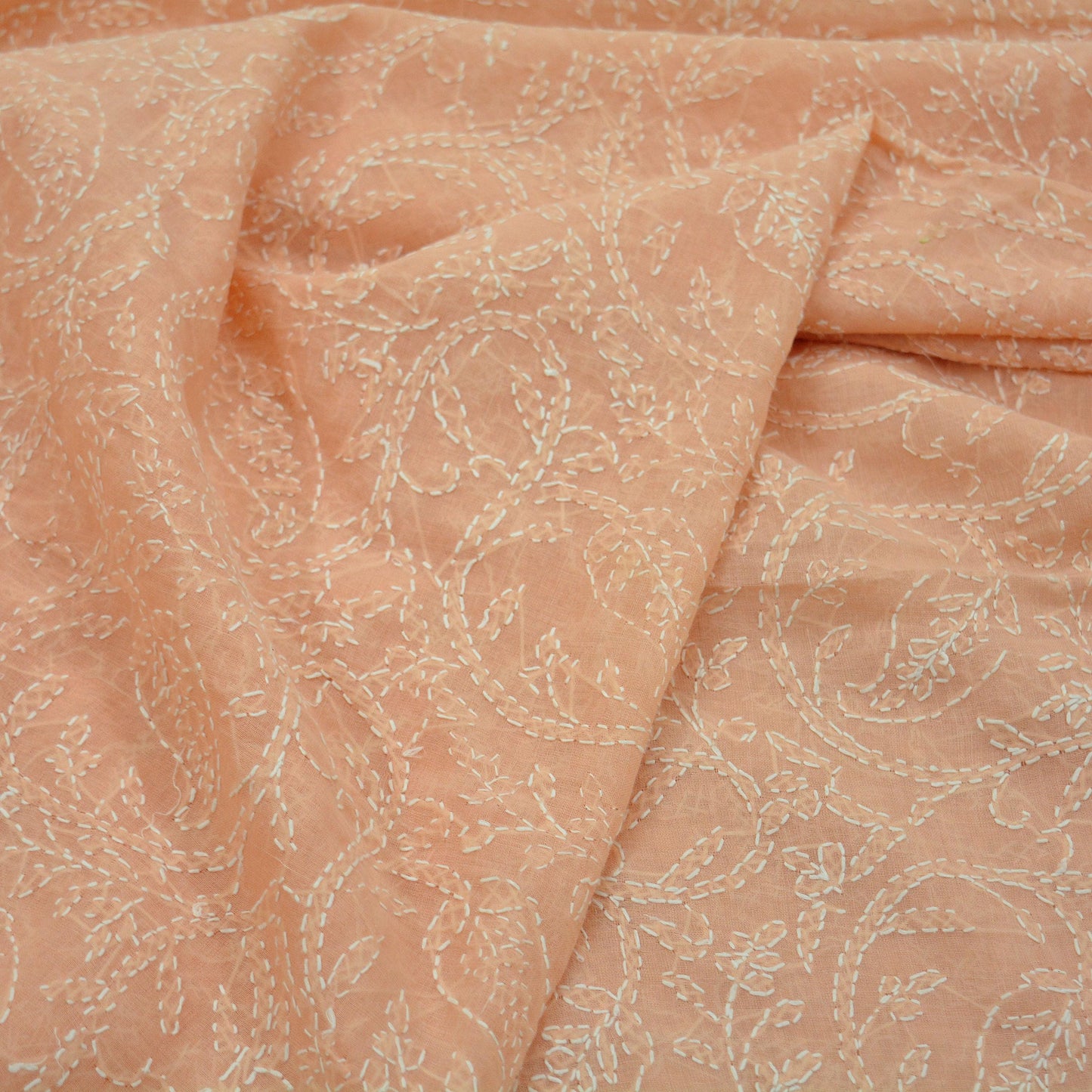 Indian Vintage Peach Dupatta Long Stole Pure Cotton Handmade Chikankari Scarves Veil Scarf Wrap Hippie Boho Soft