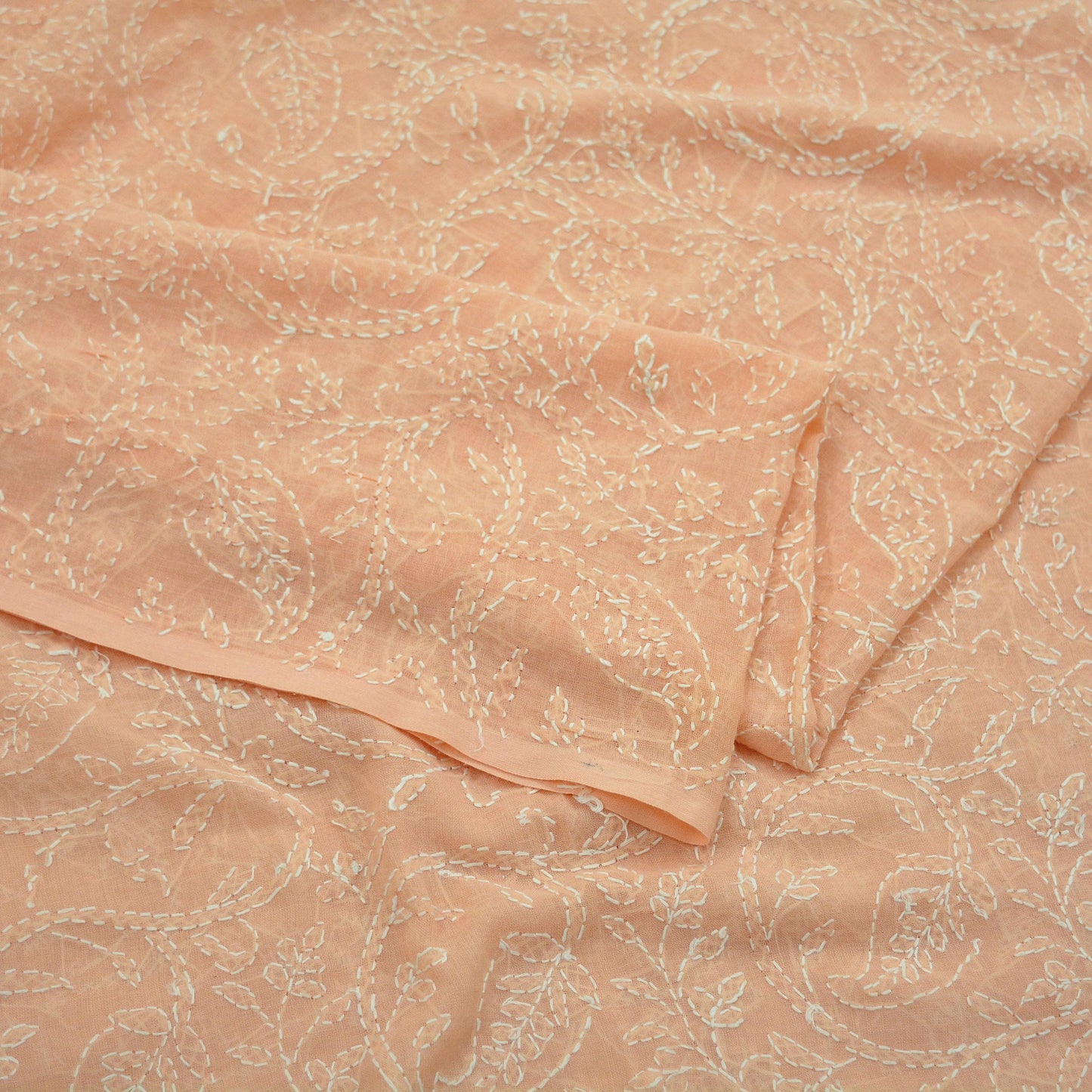 Indian Vintage Peach Dupatta Long Stole Pure Cotton Handmade Chikankari Scarves Veil Scarf Wrap Hippie Boho Soft