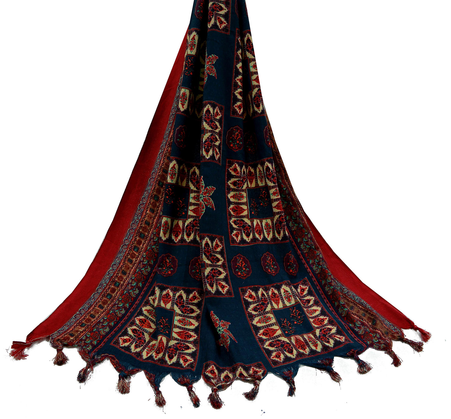 Indian Vintage Long Stole Woolen Scarf Dupatta Infinity Scarves Printed Sarong Wrap Craft Fabric Veil Woman Hijab Shawl Floral