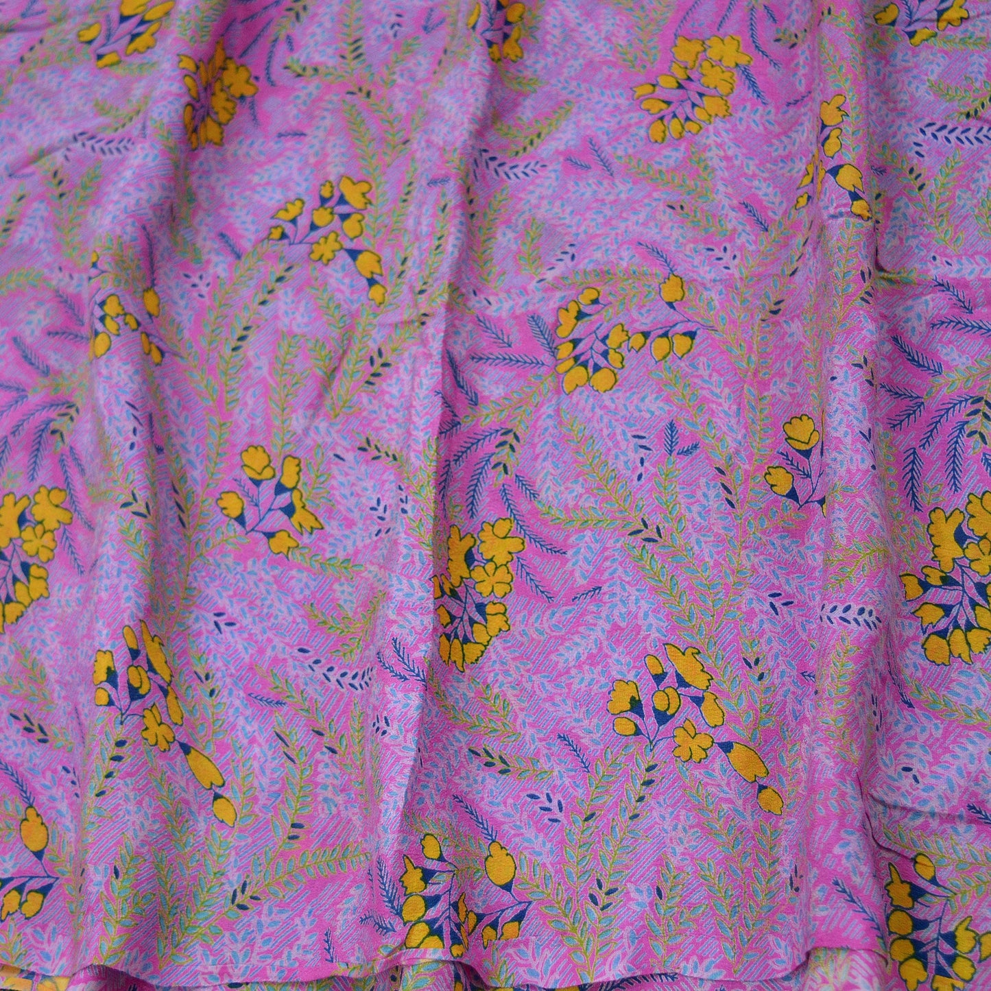 Indian Vintage Pink & Blue Saree 100% Pure Silk Printed Sari Craft Fabric 5yd Sewing Dress Making Soft Floral Abstract Quilting Crafting